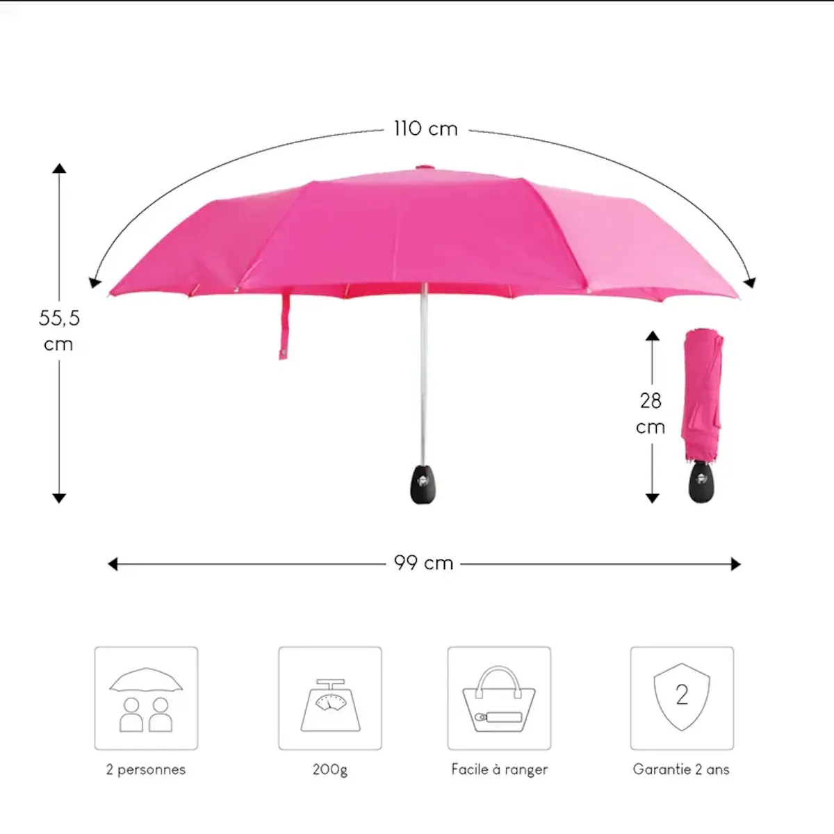 Alistair Parapluie automatique compact et resistant - Anti vent et retournement - ALISTAIR - Marque francaise garantie 1 an