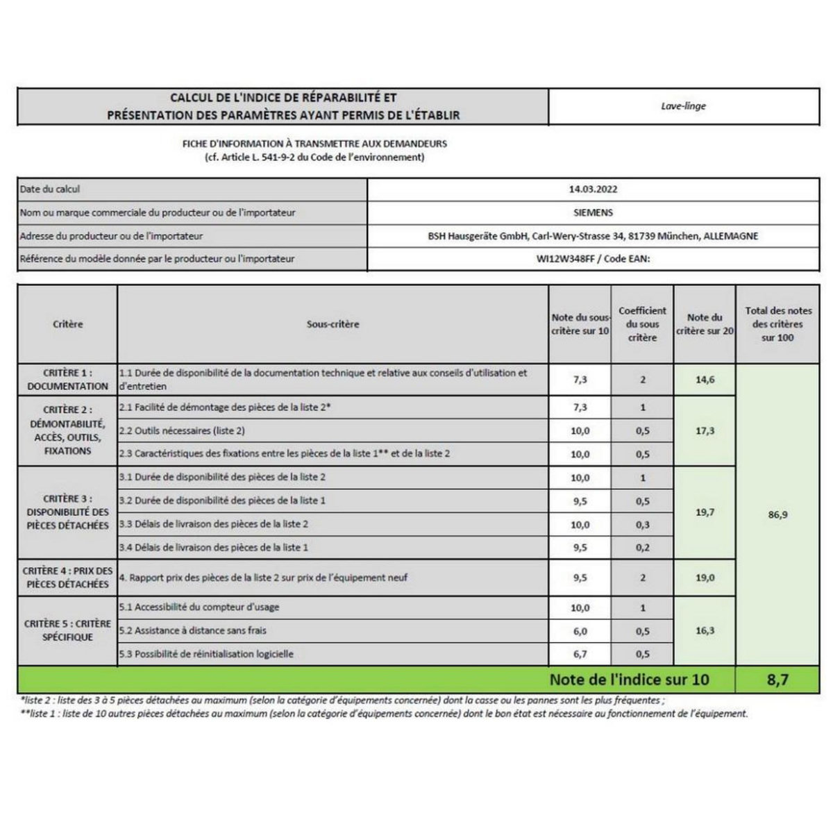 Siemens Lave-linge intégrable 7kg 1200 tours/min - WI12W348FF