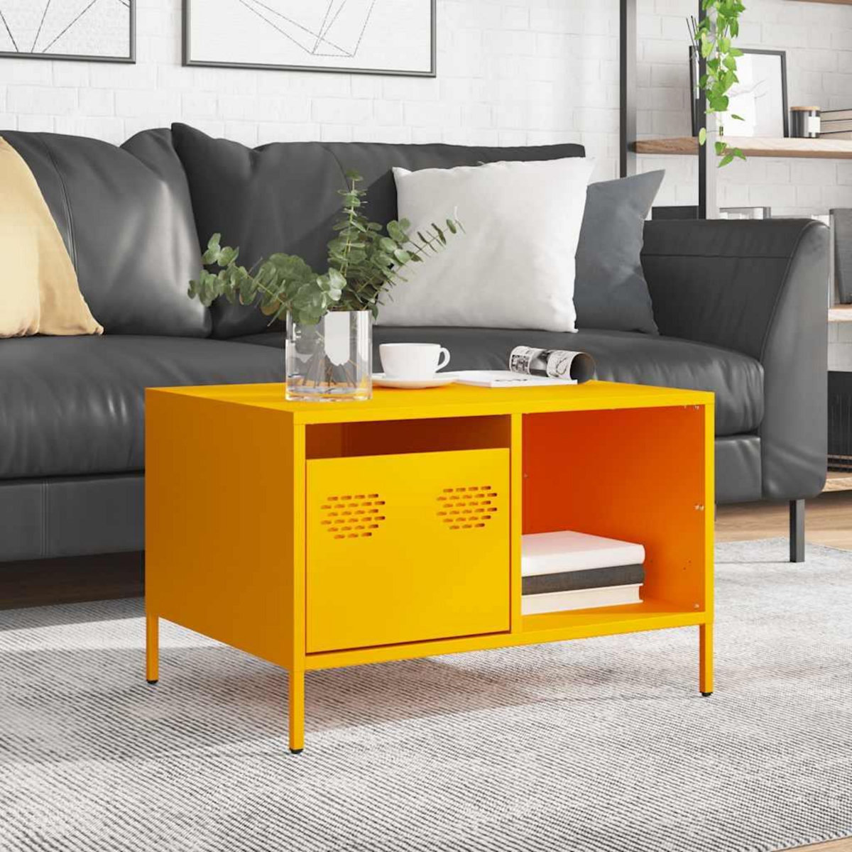 VIDAXL Table basse jaune moutarde 68,5x50x43,5 cm acier lamine a froid
