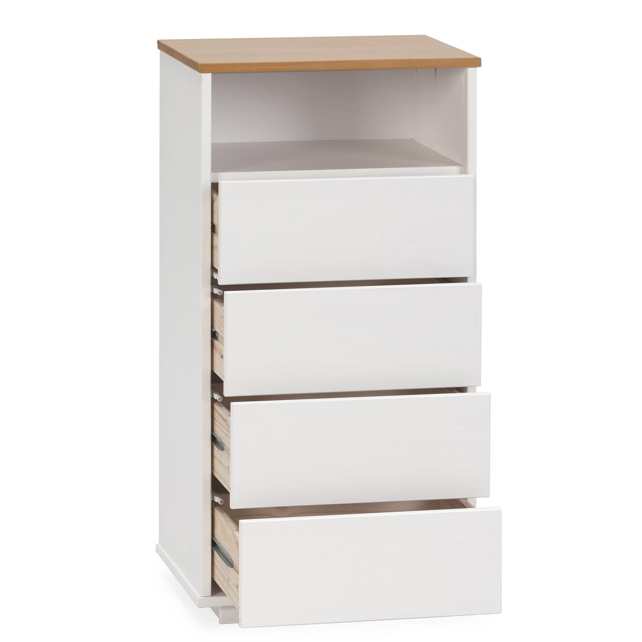 Voir la diapositive 2 : VS VENTA-STOCK Chiffonnier Bob 4 tiroirs 1 niche blanc/chêne, bois massif