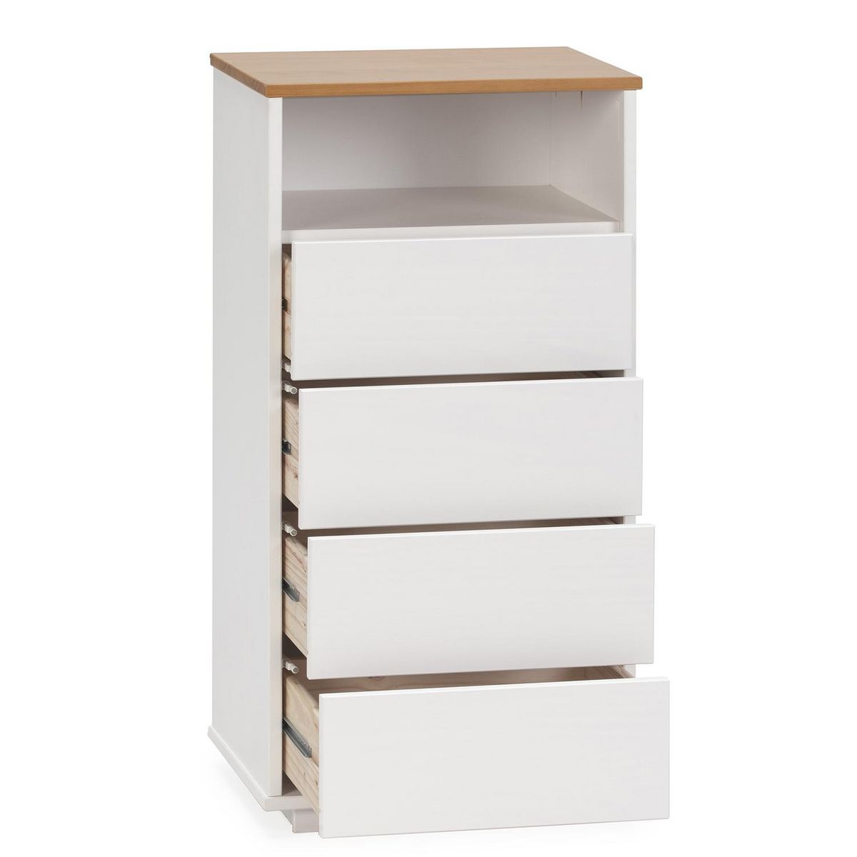VS VENTA-STOCK Chiffonnier Bob 4 tiroirs 1 niche blanc/chêne, bois massif