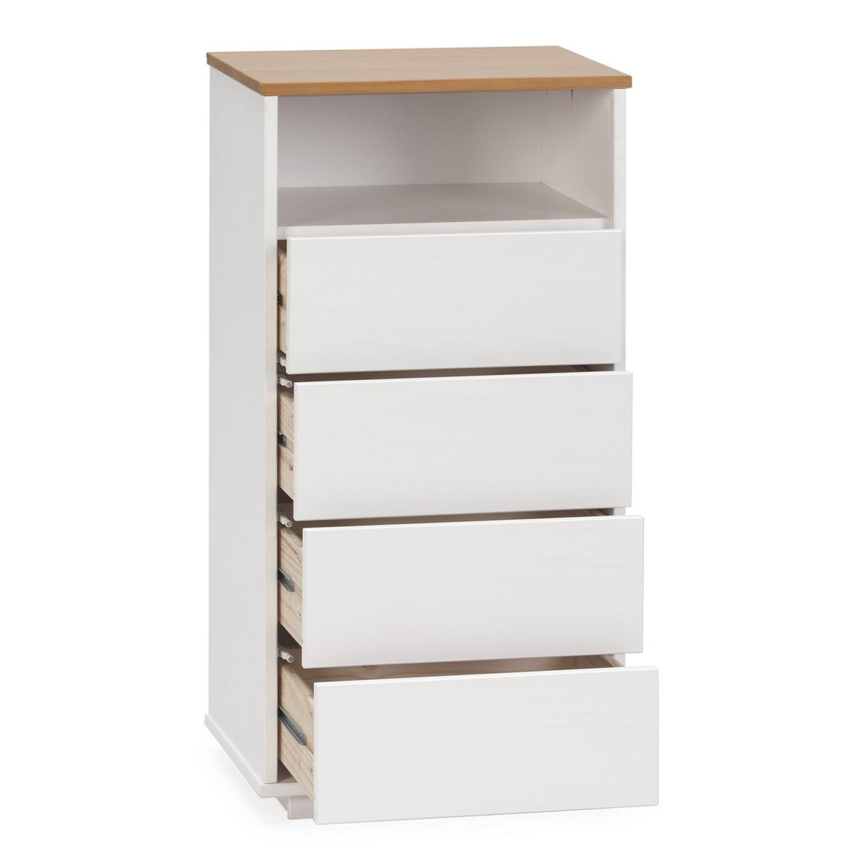 VS VENTA-STOCK Chiffonnier Bob 4 tiroirs 1 niche blanc/chêne, bois massif