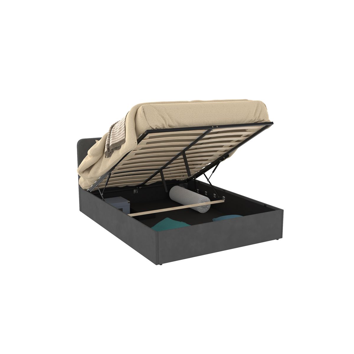 Lit coffre velours avec sommier relevable 140x190 cm AMBRE