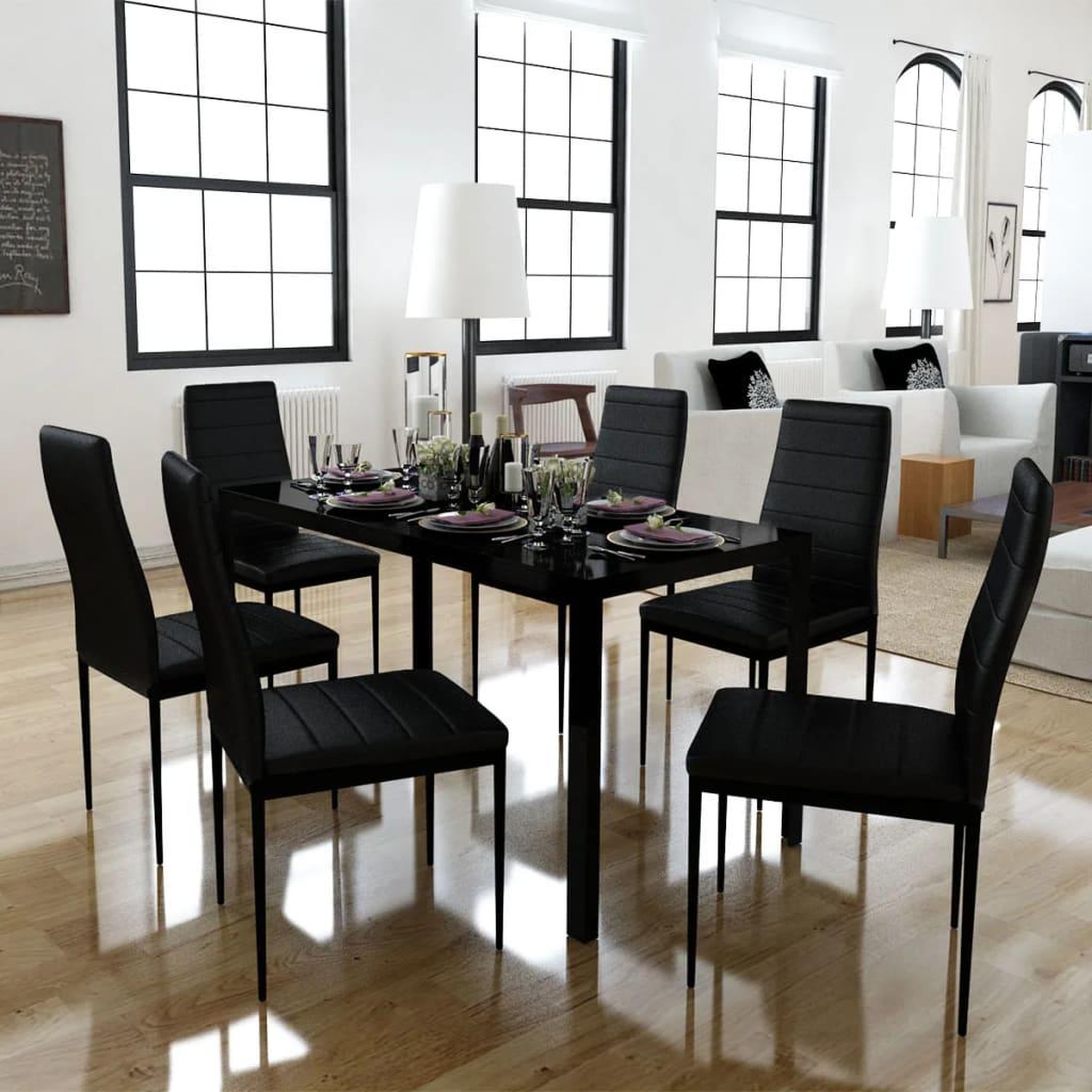 Voir la diapositive 1 : VIDAXL Ensemble de table a manger sept pieces noir