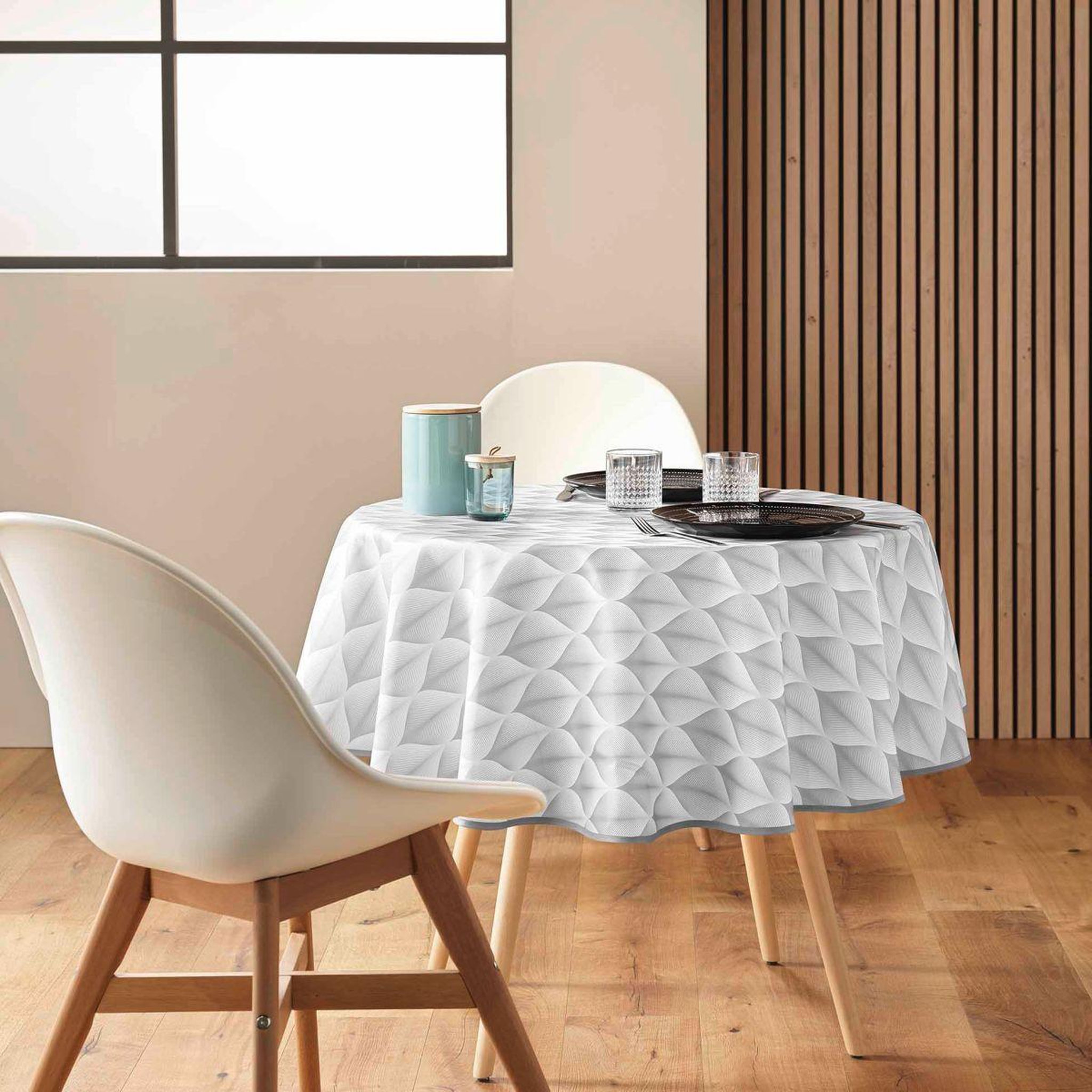 Voir la diapositive 4 : Douceur d'Intérieur Nappe ronde antitache imprimé  kalini  180cm gris