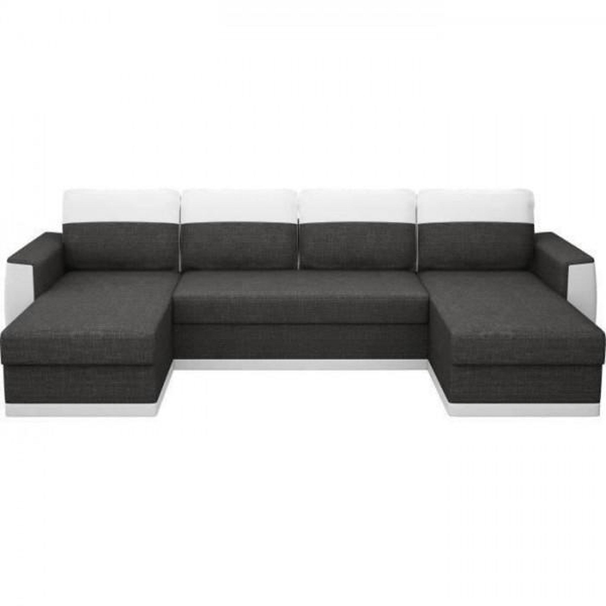 Voir la diapositive 1 : MARKET24 Canapé d'angle panoramique convertible 5 places JAMES - Simili et tissu Blanc et Anthracite - L 298 x P 142 x H 85 cm