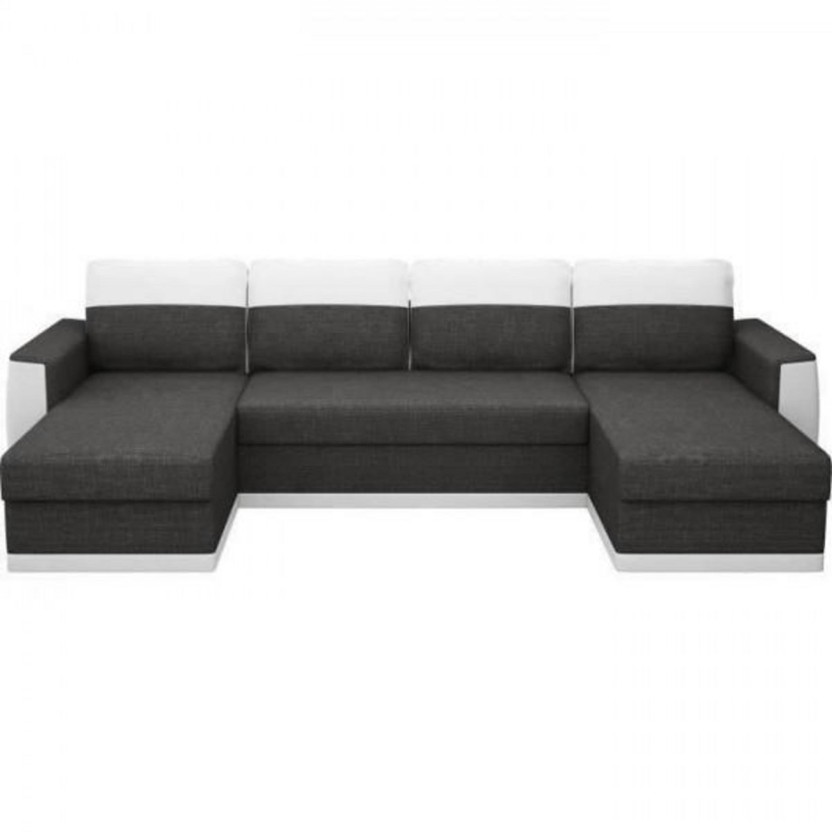 MARKET24 Canapé d'angle panoramique convertible 5 places JAMES - Simili et tissu Blanc et Anthracite - L 298 x P 142 x H 85 cm