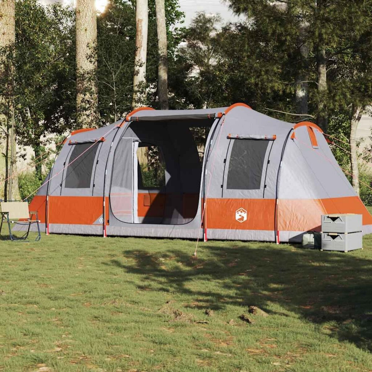 VIDAXL Tente de camping tunnel 4 personnes gris et orange impermeable