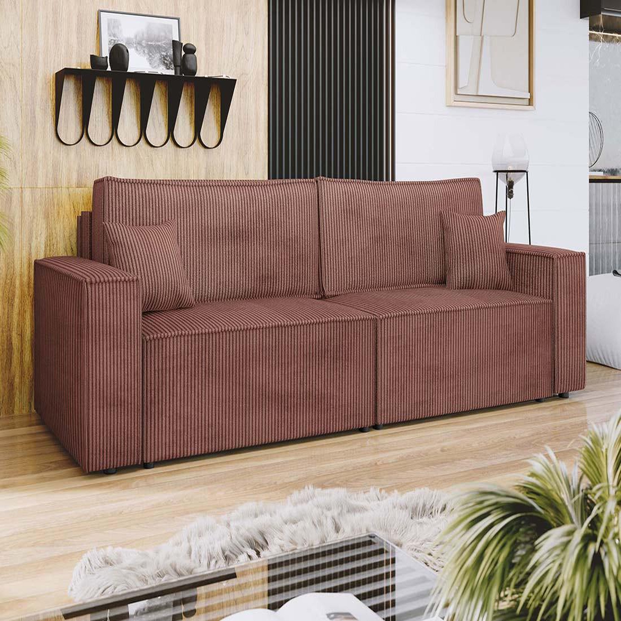 Voir la diapositive 1 : BEST MOBILIER Cezanne - canapé droit 3 places convertible avec coffre en velours côtelé