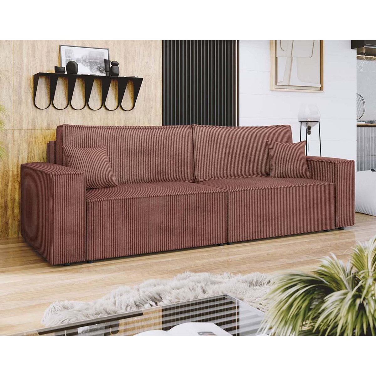 BEST MOBILIER Cezanne - canapé droit 3 places convertible avec coffre en velours côtelé