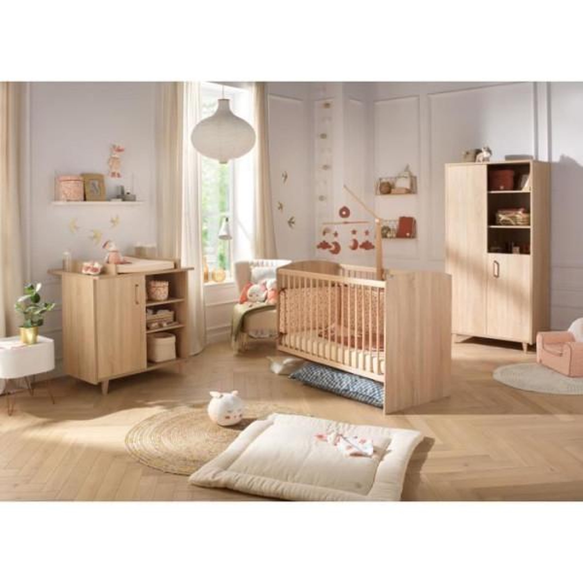 SAUTHON Chambre complete trio bébé - SAUTHON - Sam Chene doré - Lit bébé 120 x 60 cm, commode a langer et armoire