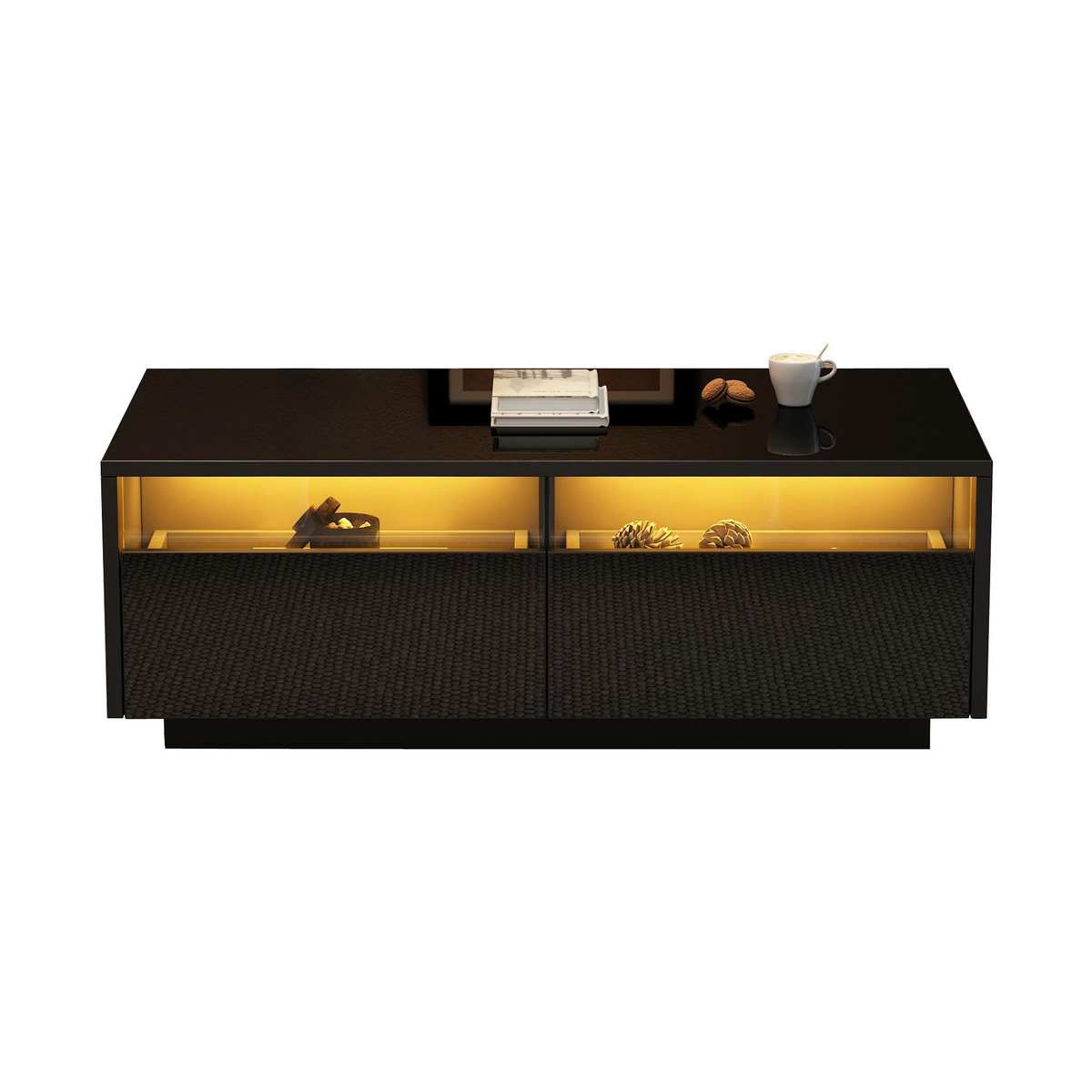 MERAX Table basse rectangulaire noir avec 2 tiroirs - 50x94 cm led panneau de particules
