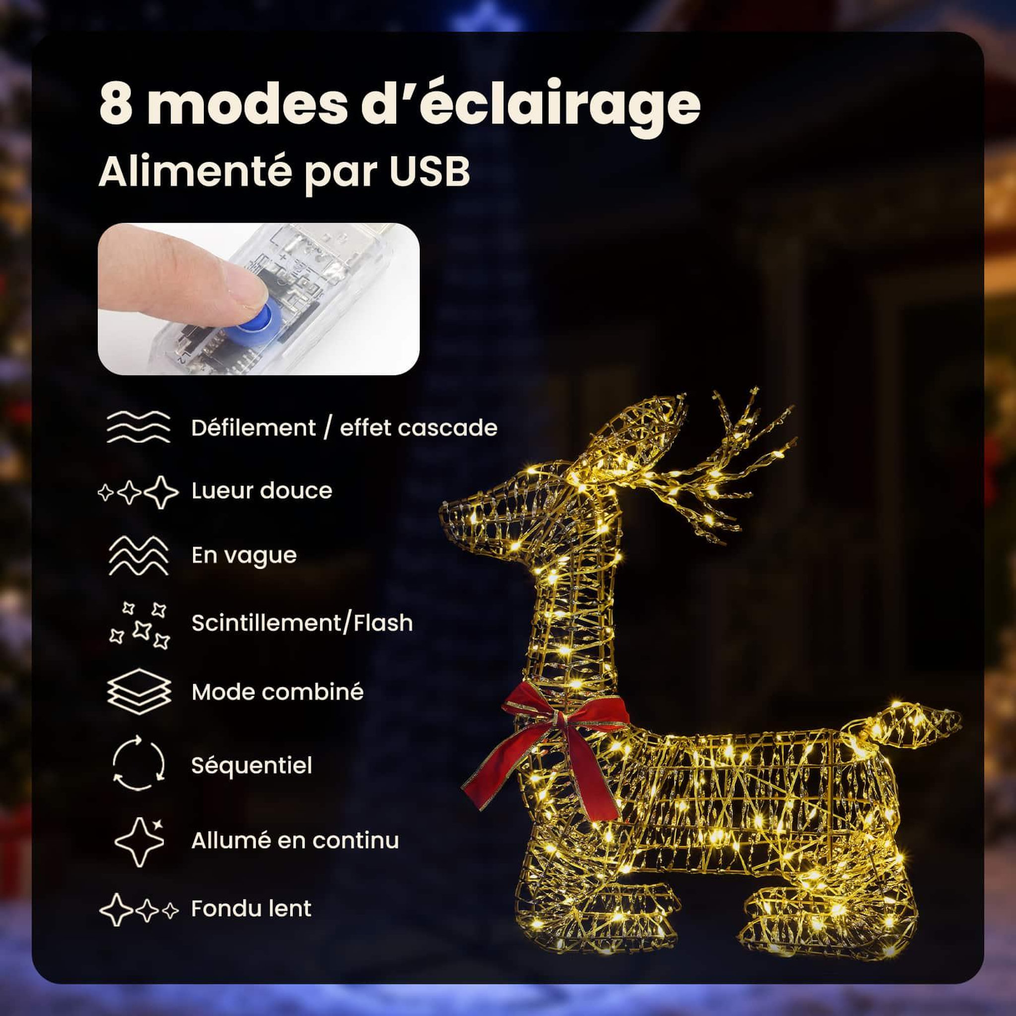 Voir la diapositive 4 : VIDAXL Renne de Noël 3D LOVIISA 140 LED Blanc chaud 55 x 22 x 63 cm