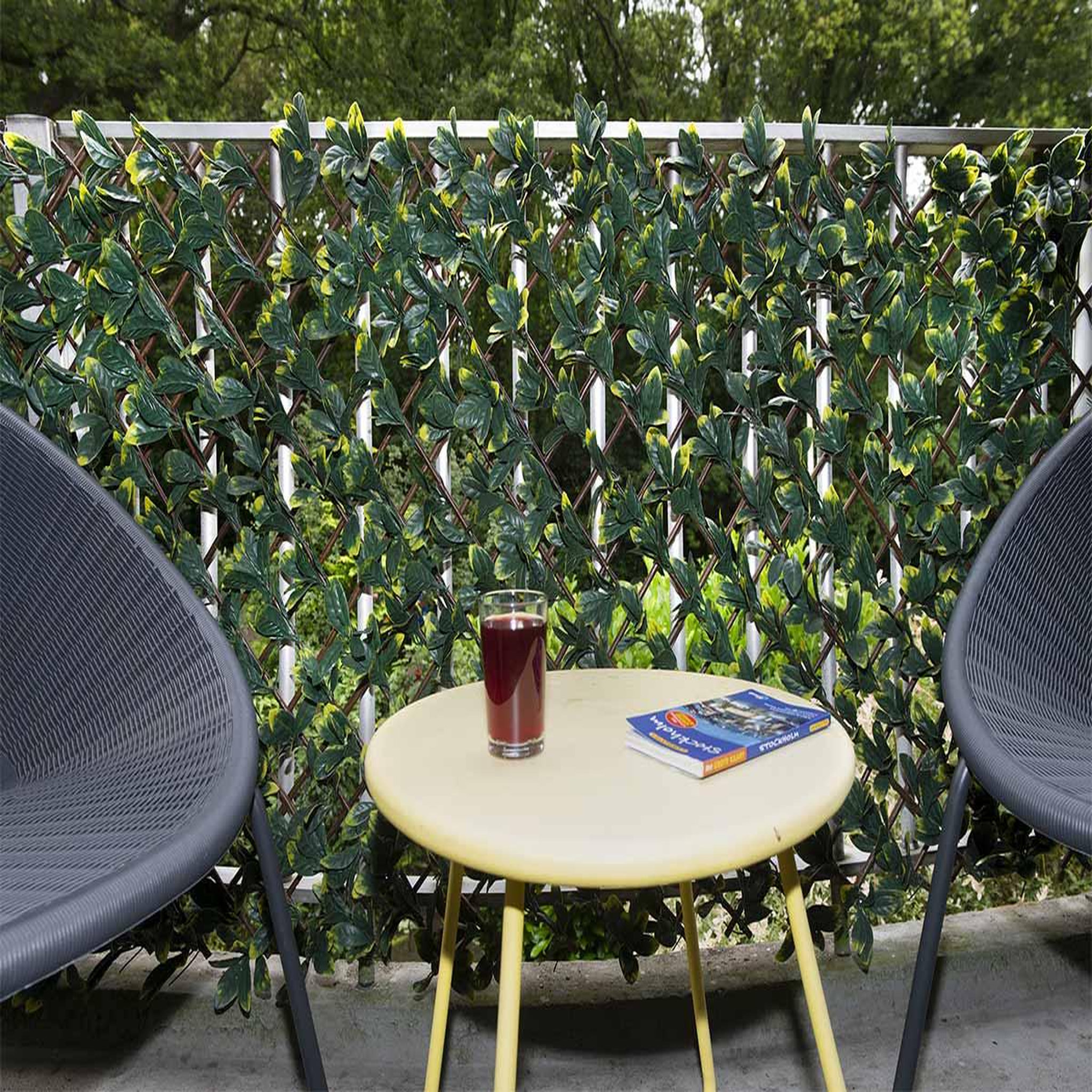 Voir la diapositive 3 : NATURE Treillis extensible en osier avec feuillage pe troène de californie 180 x 90 cm - nature