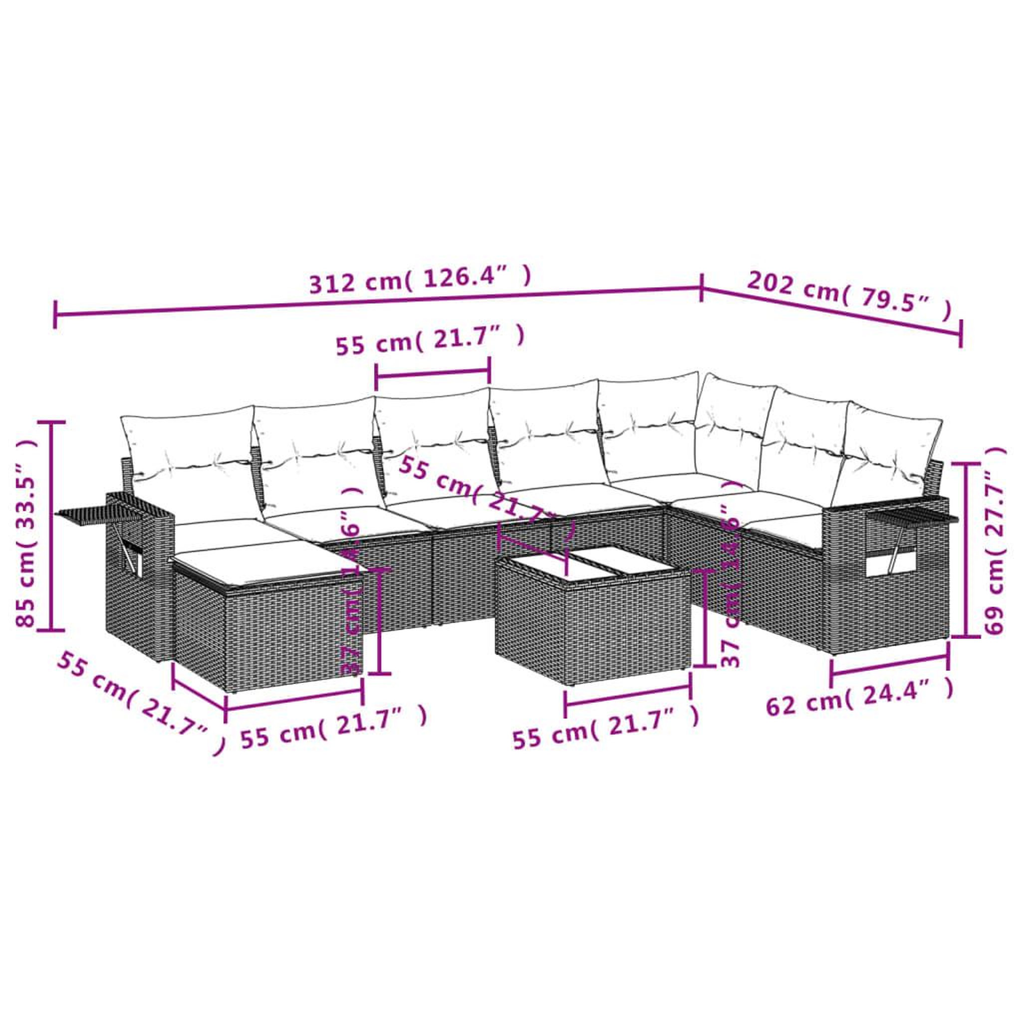 Voir la diapositive 3 : VIDAXL Salon de jardin 9 pcs avec coussins noir resine tressee