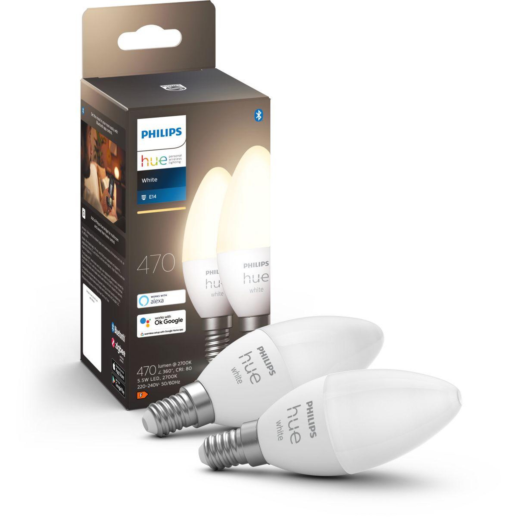 PHILIPS HUE Ampoule LED connectée E14 White Flamme pack de 2