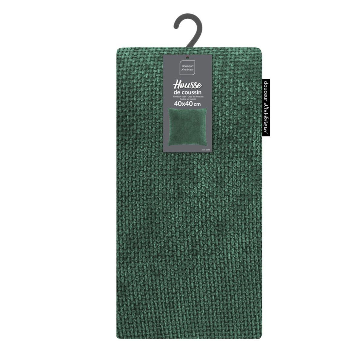Paris Prix Housse de Coussin en Velours Chenille  Leo  40x40cm Vert Cèdre