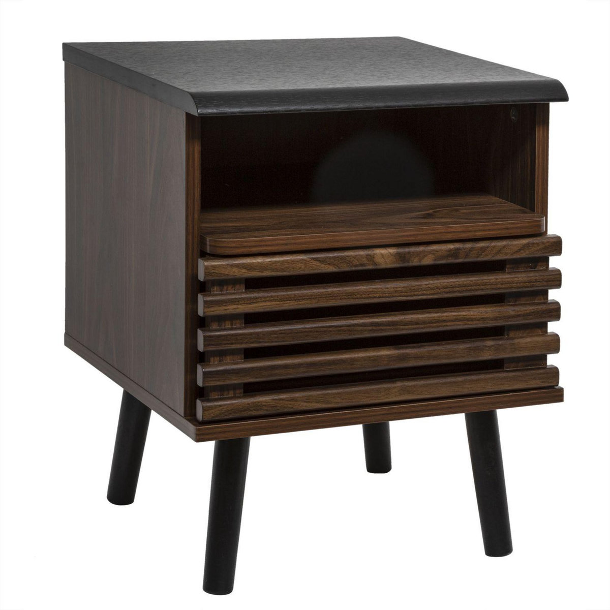 ATMOSPHERA Table de chevet design bois Asmar - L. 39 x H. 51 cm - Marron et noir