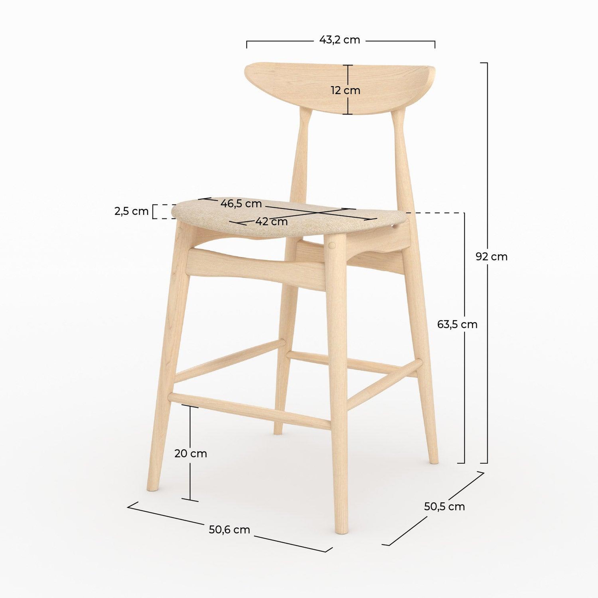 Voir la diapositive 4 : MAISON PAVANE Lot de 2 chaises pour ilot central 63,5 cm en tissu beige et bois-josette