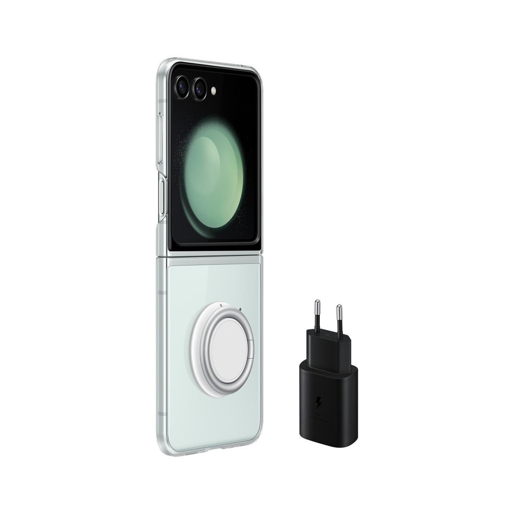 Voir la diapositive 2 : Samsung Pack z flip 5 transparente + secteur 25w