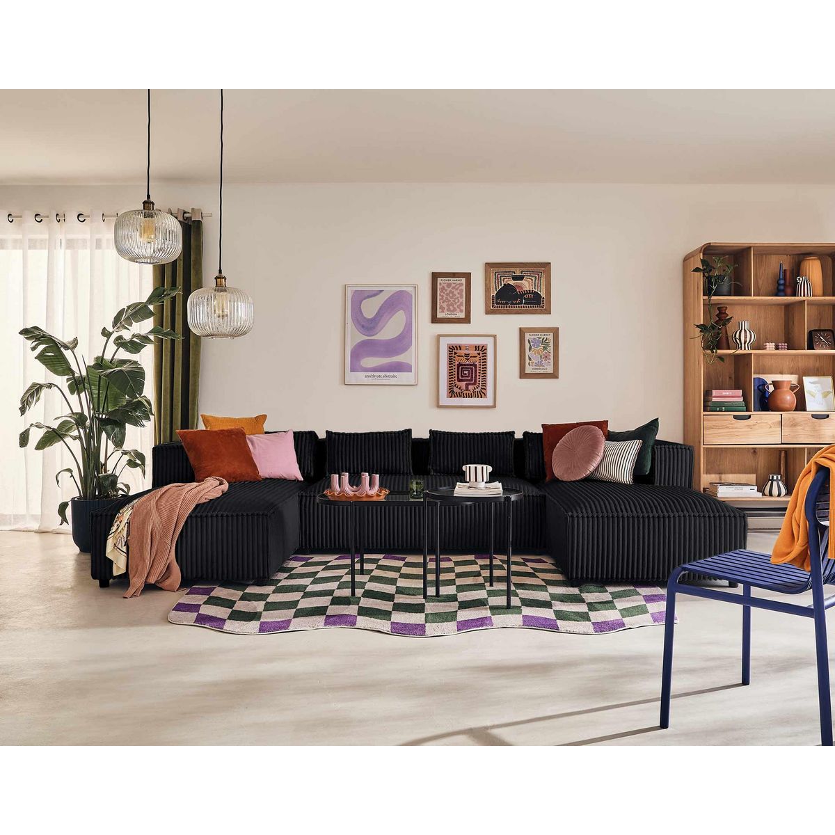 LISA DESIGN Stella - canapé panoramique en u - 7 places - en velours côtelé grosses côtes