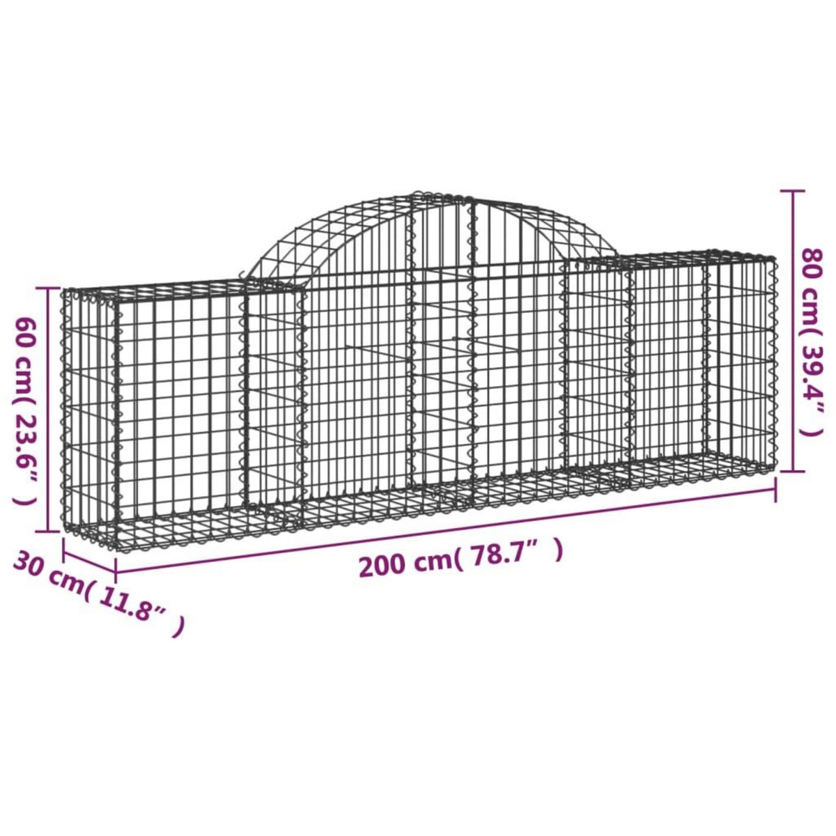 VIDAXL Paniers a gabions arques 50 pcs 200x30x60/80 cm Fer galvanise