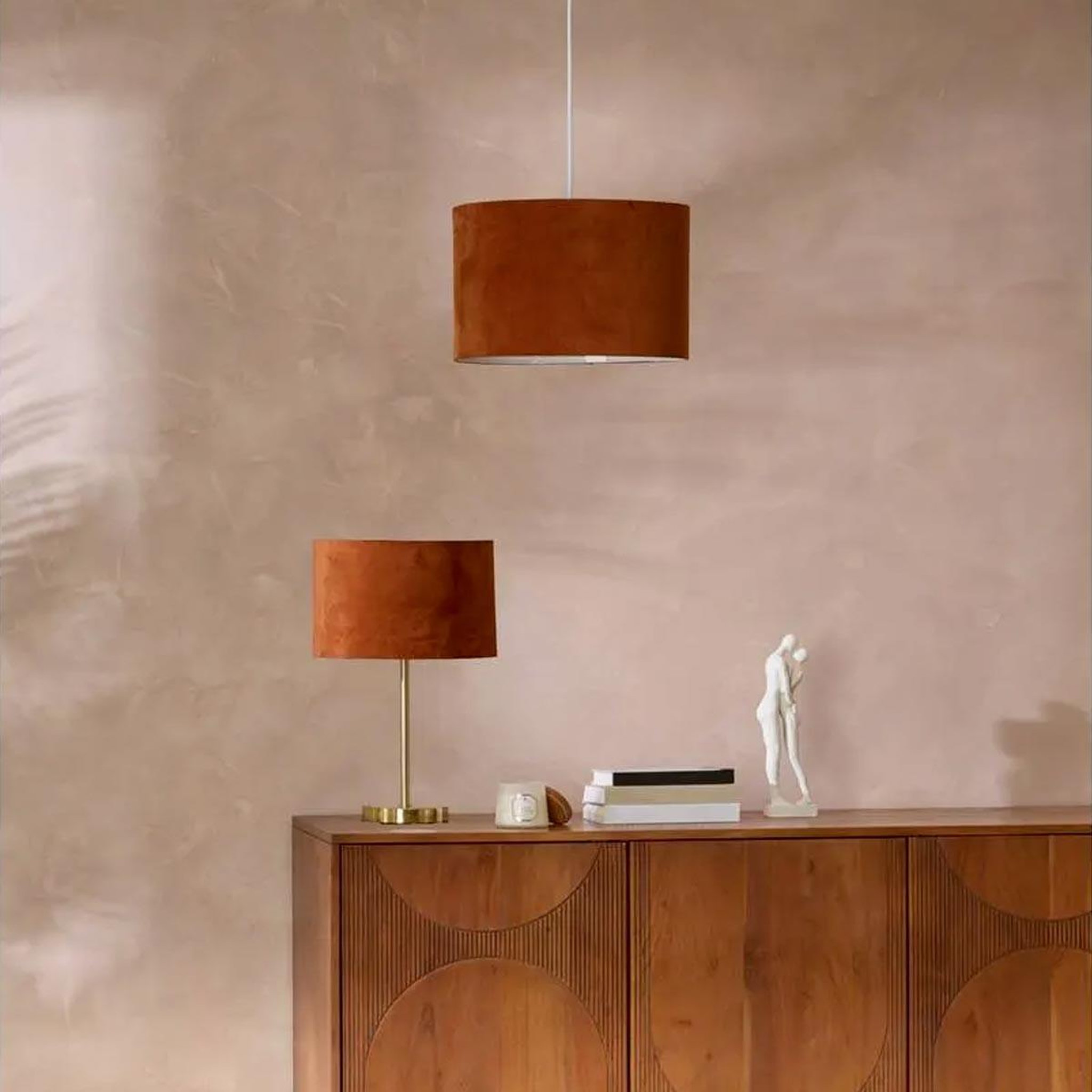 Voir la diapositive 5 : ATMOSPHERA Abat-jour en velours  beline  30cm terracotta