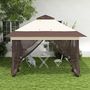 Voir la diapositive 4 : OUTSUNNY Tonnelle barnum de jardin pop-up pliant 3,64L x 3,64l x 2,98H m acier polyester moustiquaires + sac de transport à roulettes beige marron