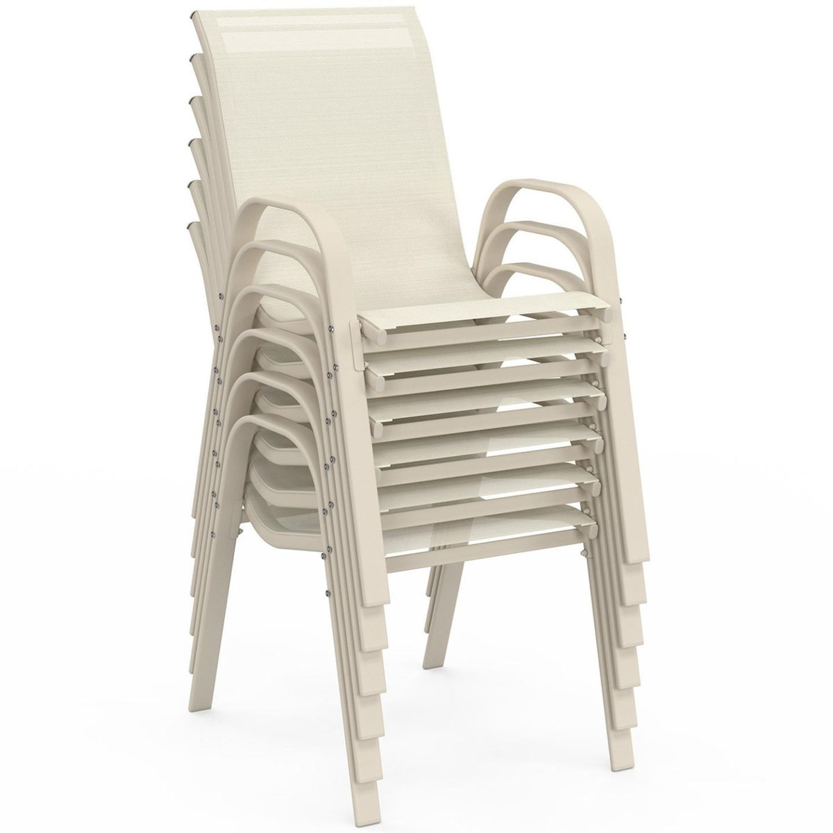ID MARKET Salon de jardin MADRID table 190 cm et 8 chaises empilables beige