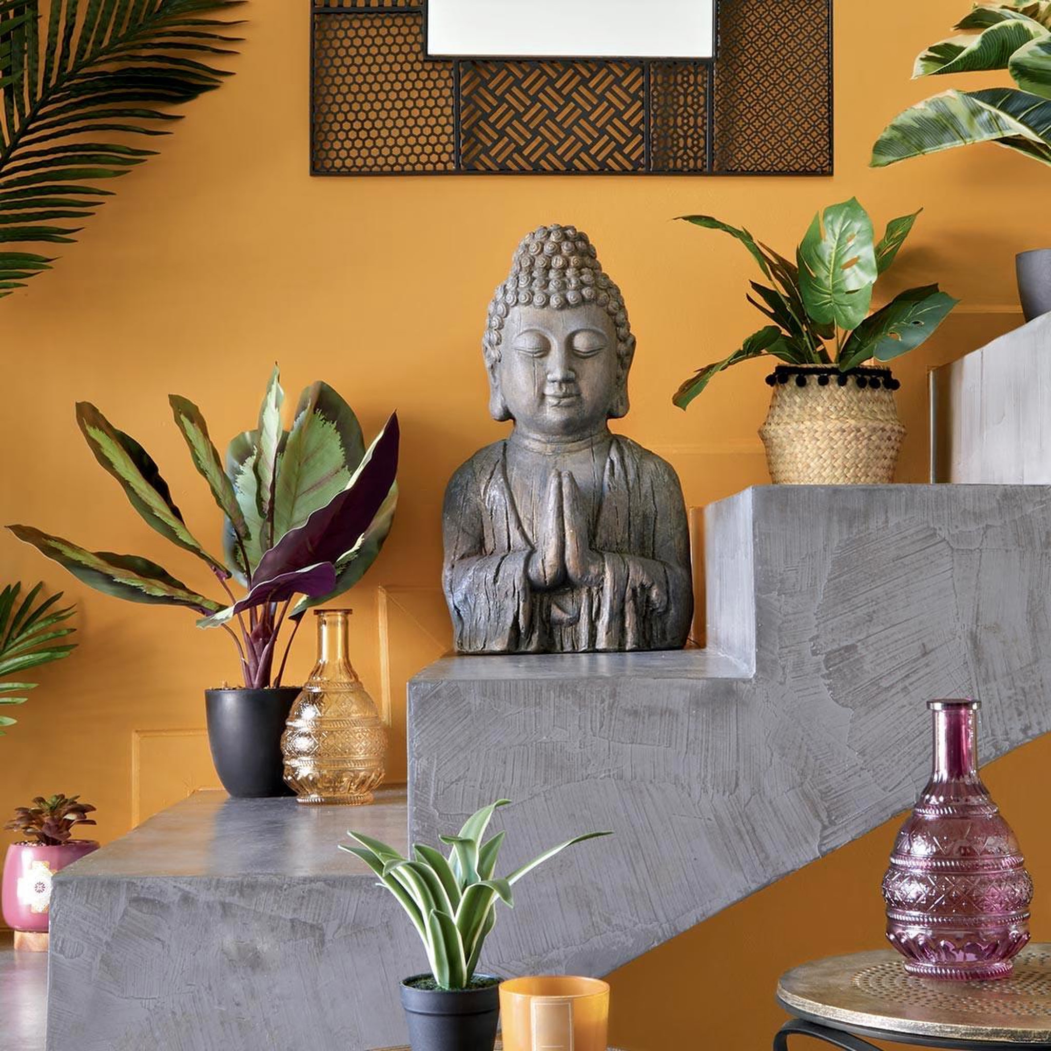 Voir la diapositive 3 : ATMOSPHERA Statuette de bouddha  effet bois  49cm gris