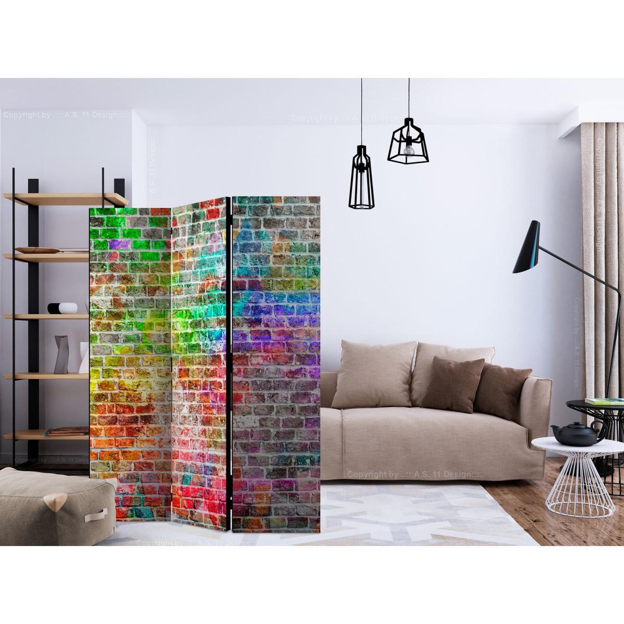 Voir la diapositive 2 : Paris Prix Paravent 3 volets  rainbow wall  135x172cm