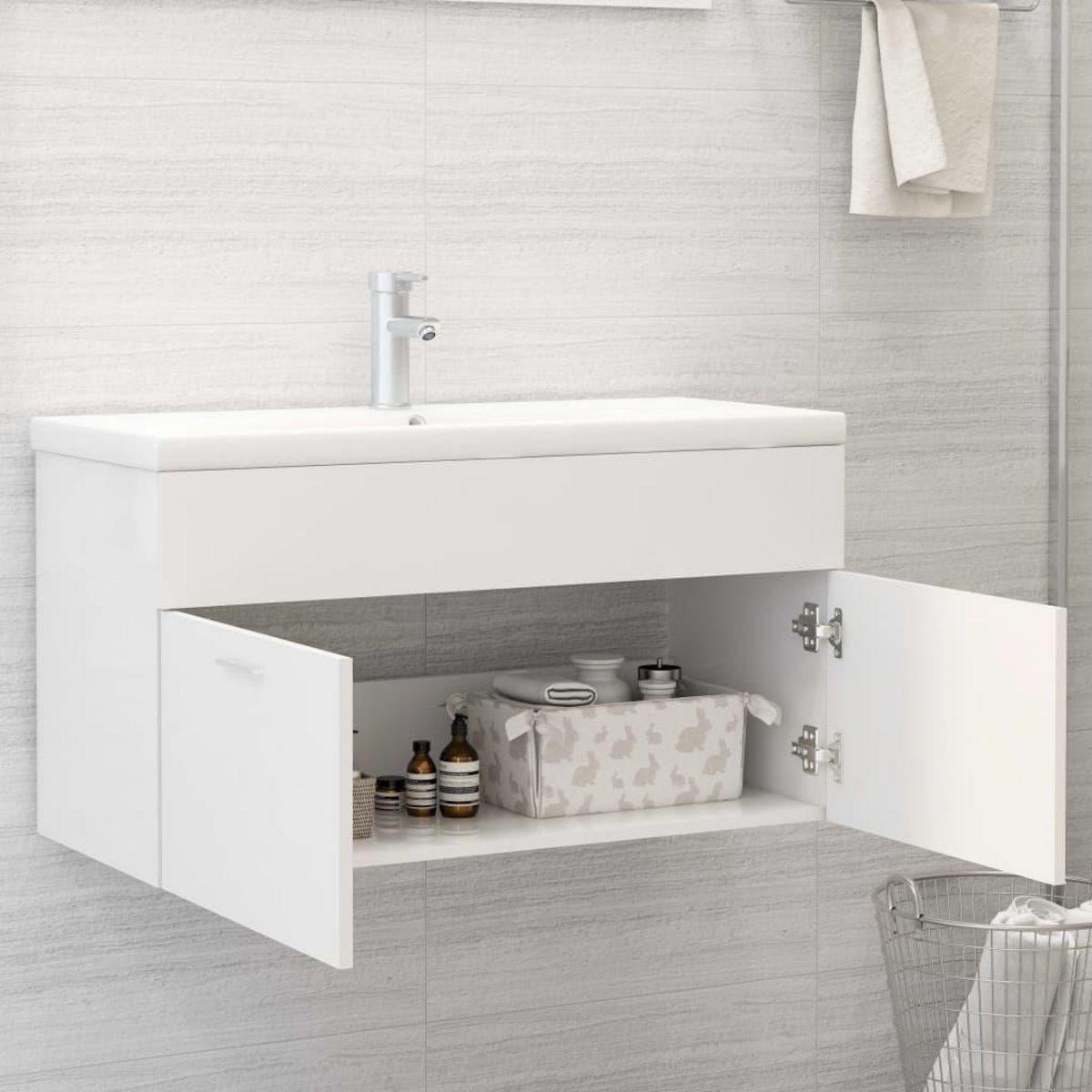 VIDAXL Armoire d'evier avec lavabo integre Blanc Bois d'ingenierie