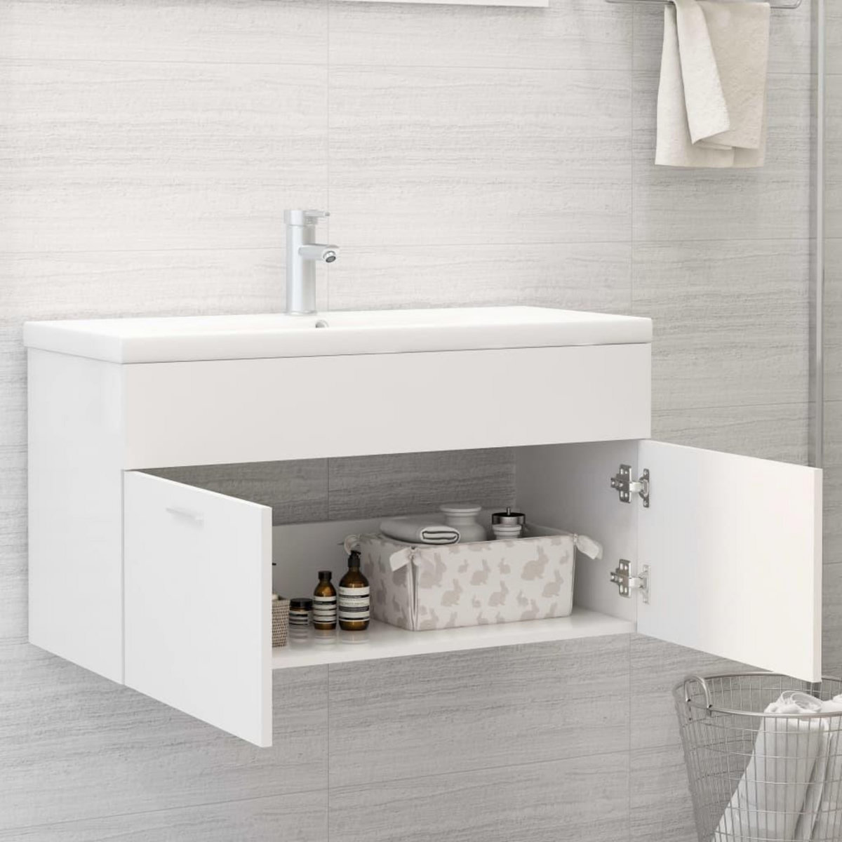 VIDAXL Armoire d'evier avec lavabo integre Blanc Bois d'ingenierie