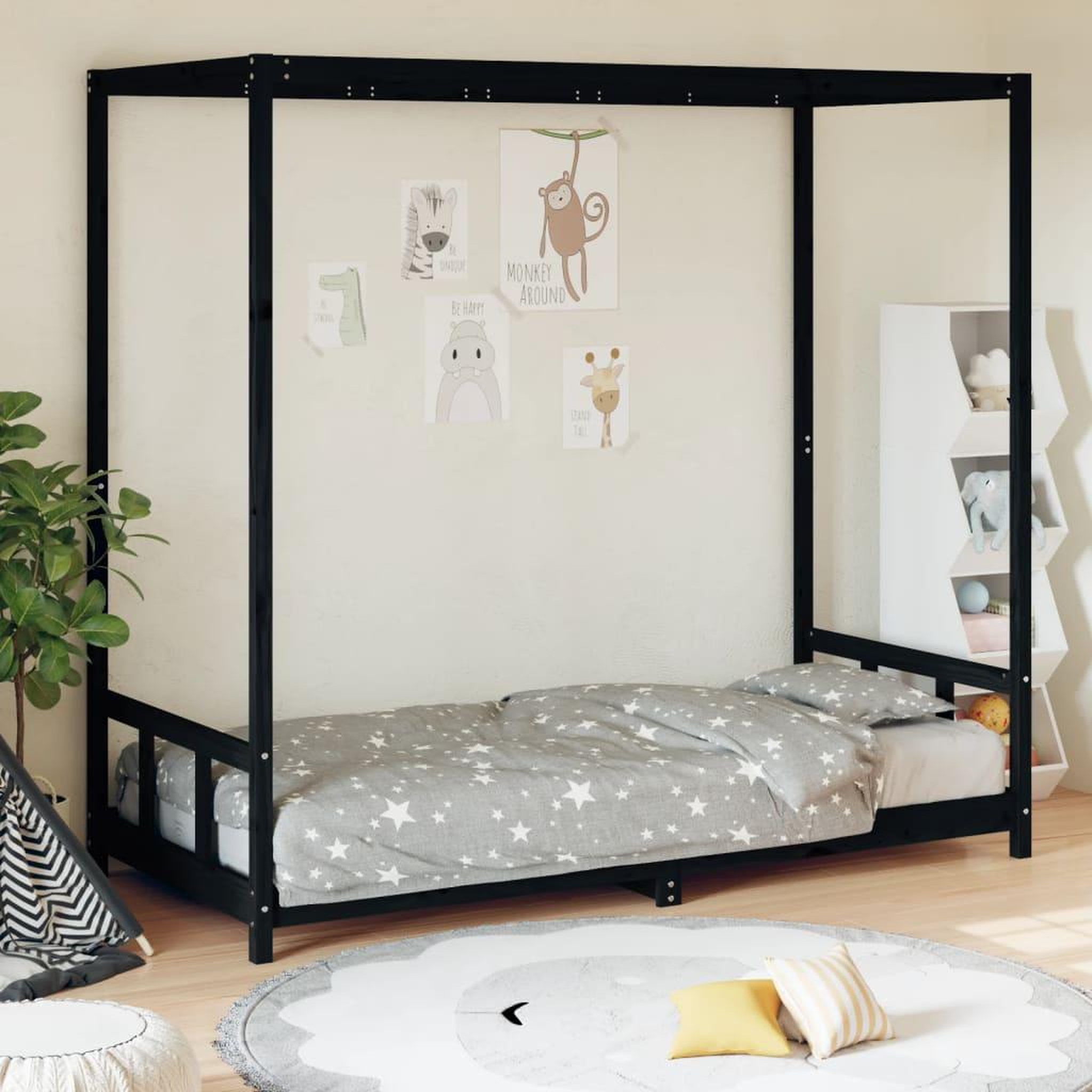VIDAXL Cadre de lit pour enfants noir 90x200 cm bois de pin massif