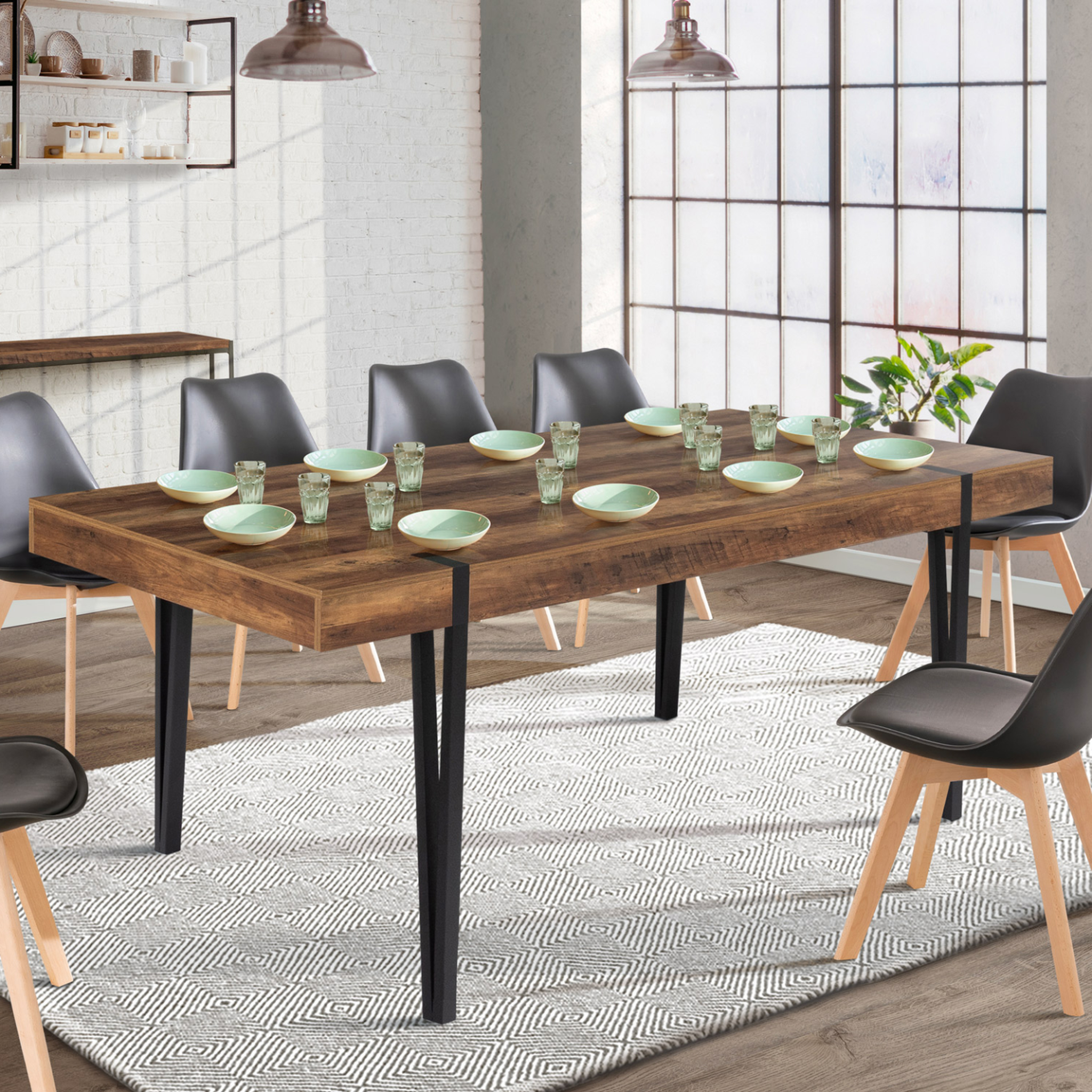 Voir la diapositive 2 : ID MARKET Table à manger rectangle austria 10 personnes bois pied épingle 200 cm