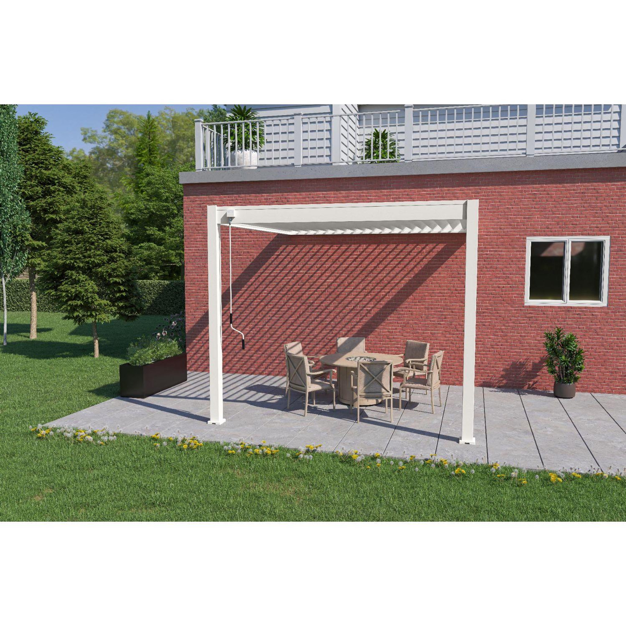 Voir la diapositive 7 : Pergola Bioclimatique adossée 3x3 m - Aluminium - Blanc -  VS OmBREA®