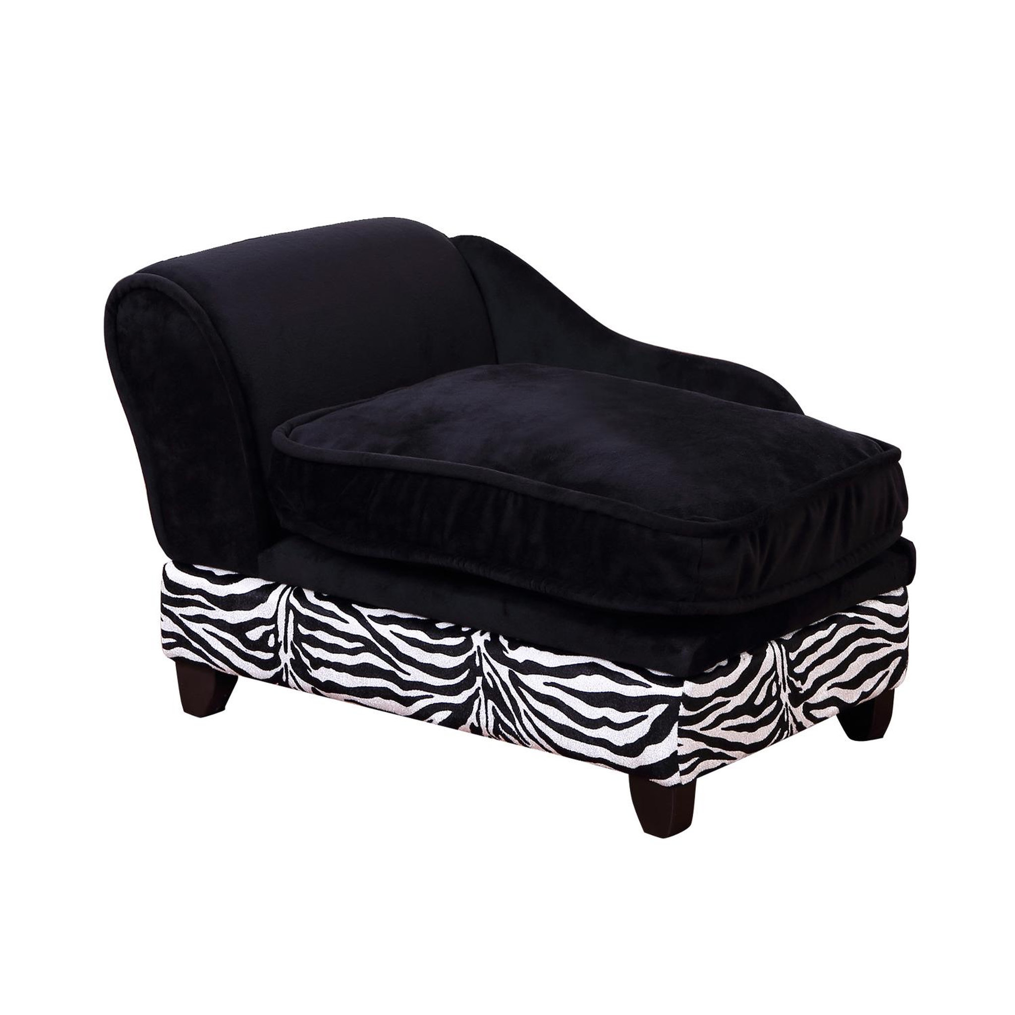PAWHUT Méridienne canapé design pour chien chat avec coffre de rangement sur pied 57 x 34 x 36 cm noir zébré