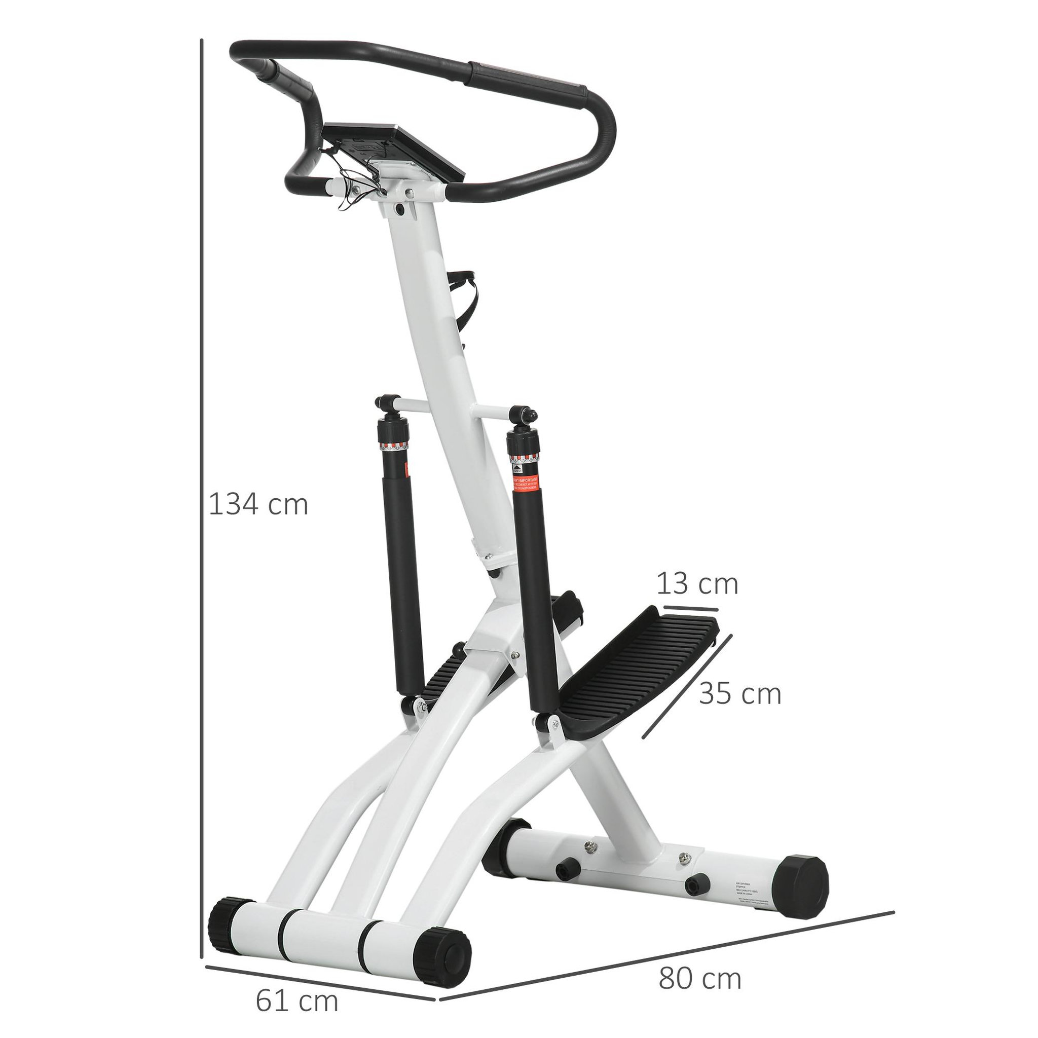 Voir la diapositive 3 : HOMCOM Stepper fitness pliable réglable - stepper avec guidon écran lcd multifonction porte-bouteille 2 roulettes acier blanc