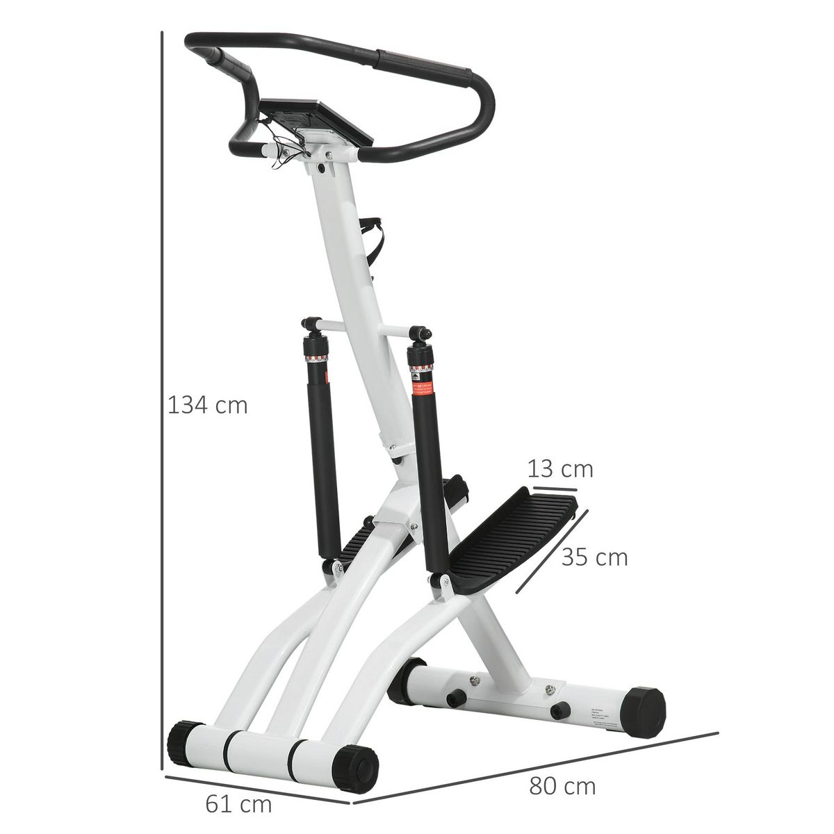 HOMCOM Stepper fitness pliable réglable - stepper avec guidon écran LCD multifonction porte-bouteille 2 roulettes acier blanc