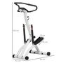 Voir la diapositive 3 : HOMCOM Stepper fitness pliable réglable - stepper avec guidon écran LCD multifonction porte-bouteille 2 roulettes acier blanc