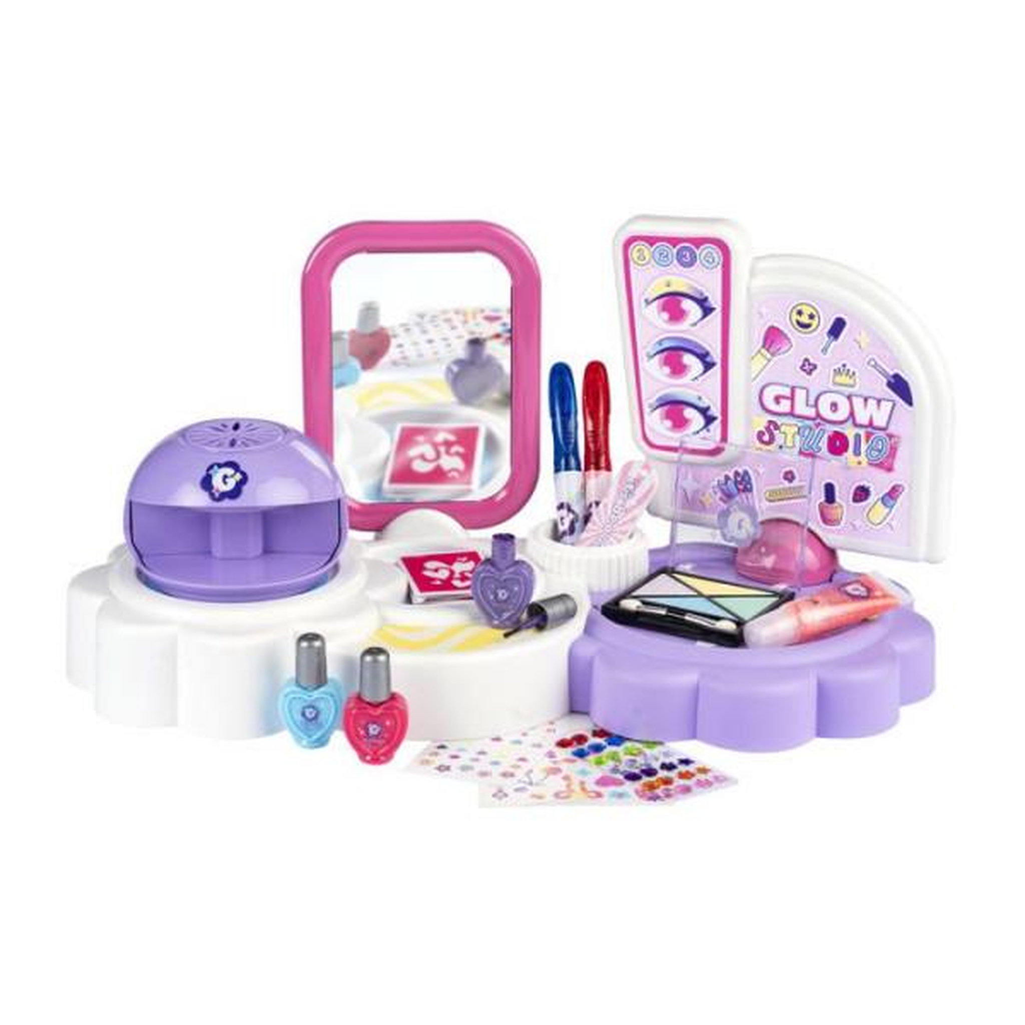 SMOBY Smoby - Glam Me Up 3 en 1 Glow Station - Studio Beauté Enfant - Manucure, Maquillage et Tatouages - Plus de 20 Accessoires - 6