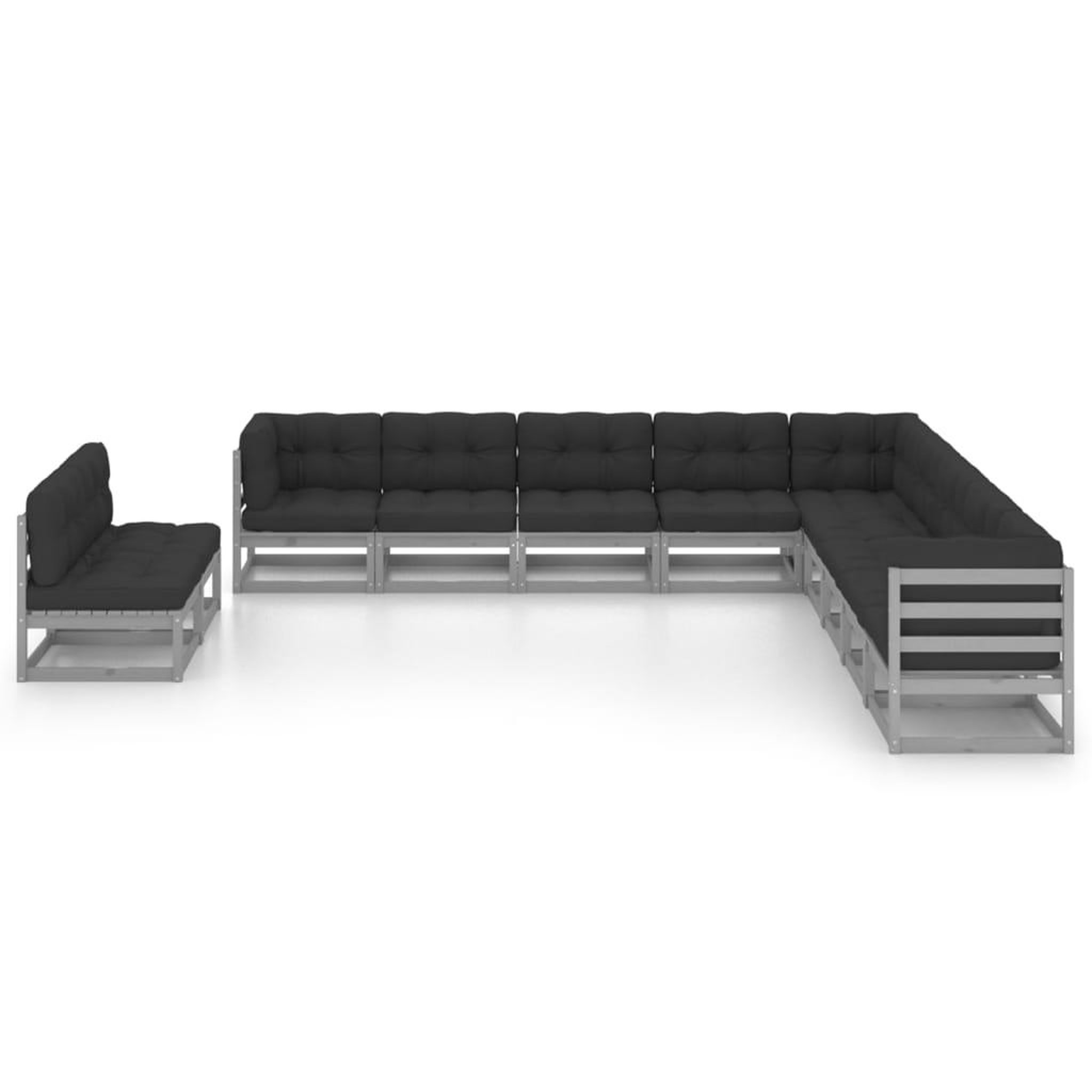 Voir la diapositive 2 : VIDAXL Salon de jardin 11 pcs avec coussins Gris Bois de pin massif