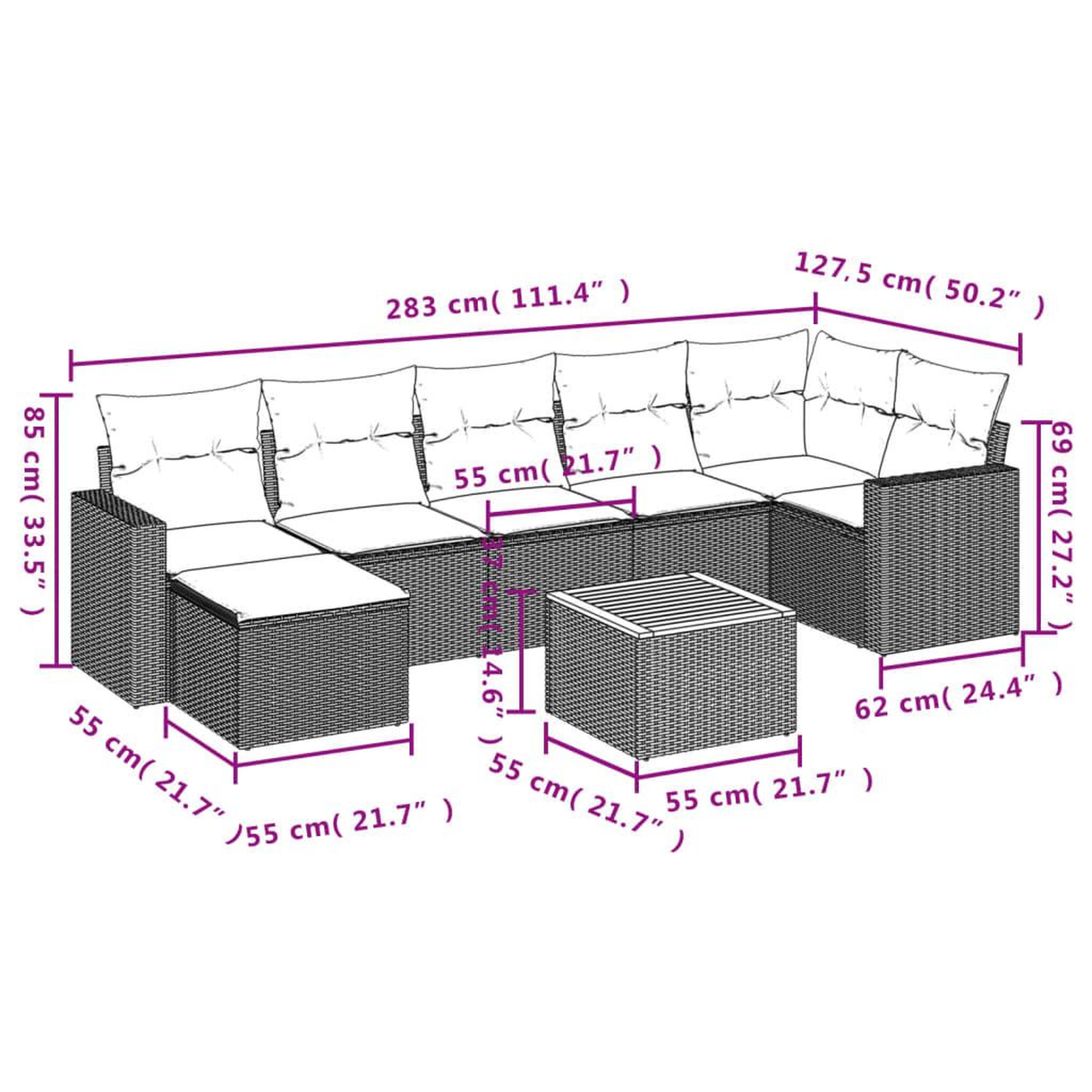 Voir la diapositive 6 : VIDAXL Salon de jardin avec coussins 8 pcs beige resine tressee