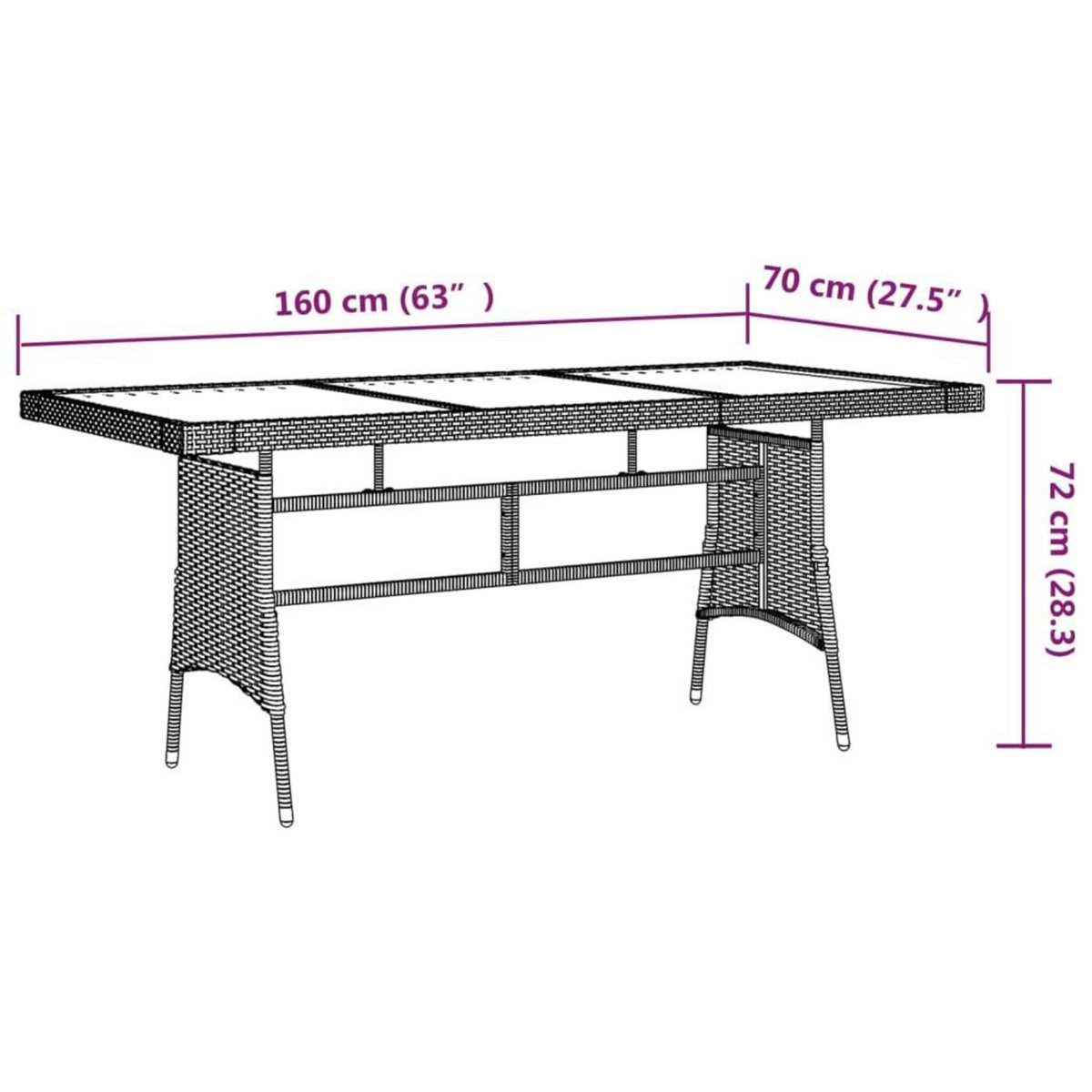 VIDAXL Table de jardin Gris 160x70x72 cm Resine tressee et acacia