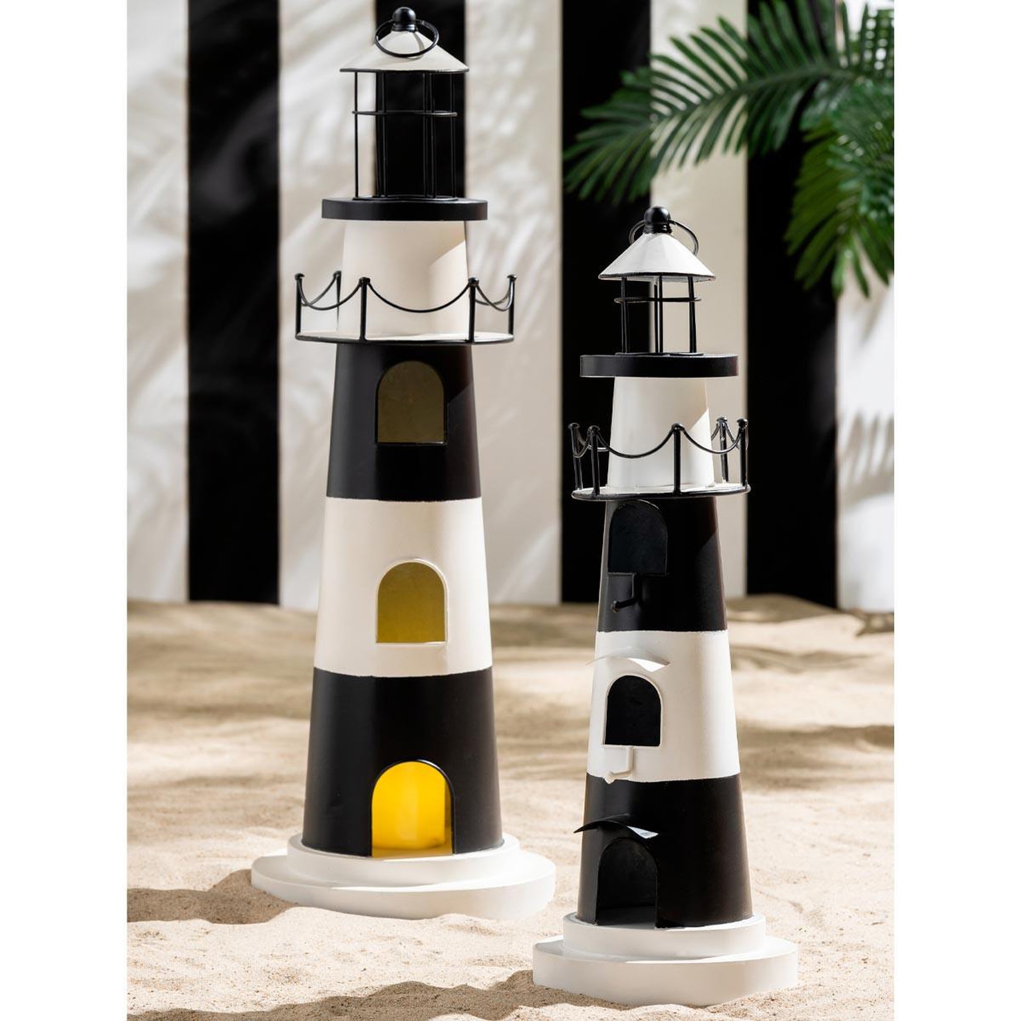 Voir la diapositive 3 : J-LINE Phare déco lumineux  mer  84cm noir & blanc