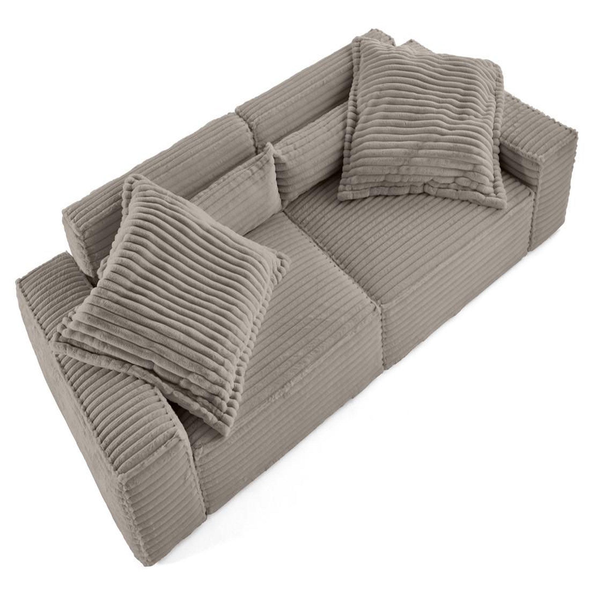 Voir la diapositive 2 : LISA DESIGN Richie - canapé droit 3 places avec double méridienne - assise profonde - en fausse fourrure côtelée