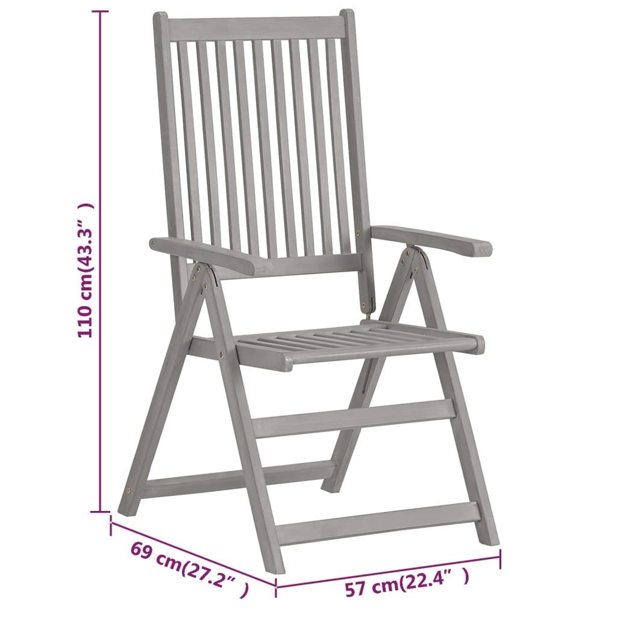 Voir la diapositive 6 : VIDAXL Chaises inclinables de jardin lot de 3 Gris Bois solide acacia
