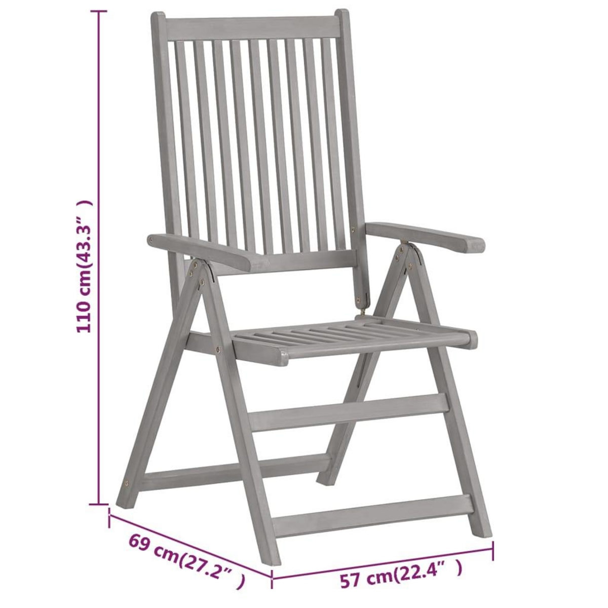 VIDAXL Chaises inclinables de jardin lot de 3 Gris Bois solide acacia