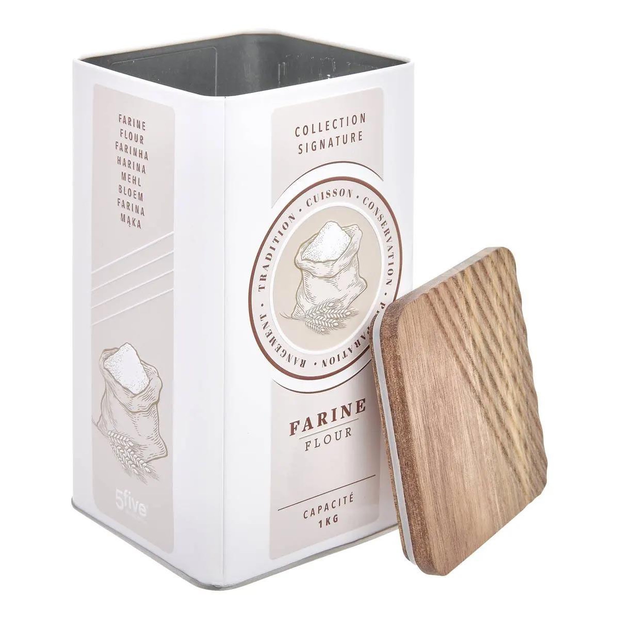 Voir la diapositive 2 : FIVE Boîte à farine en métal  signature  1,6l crème