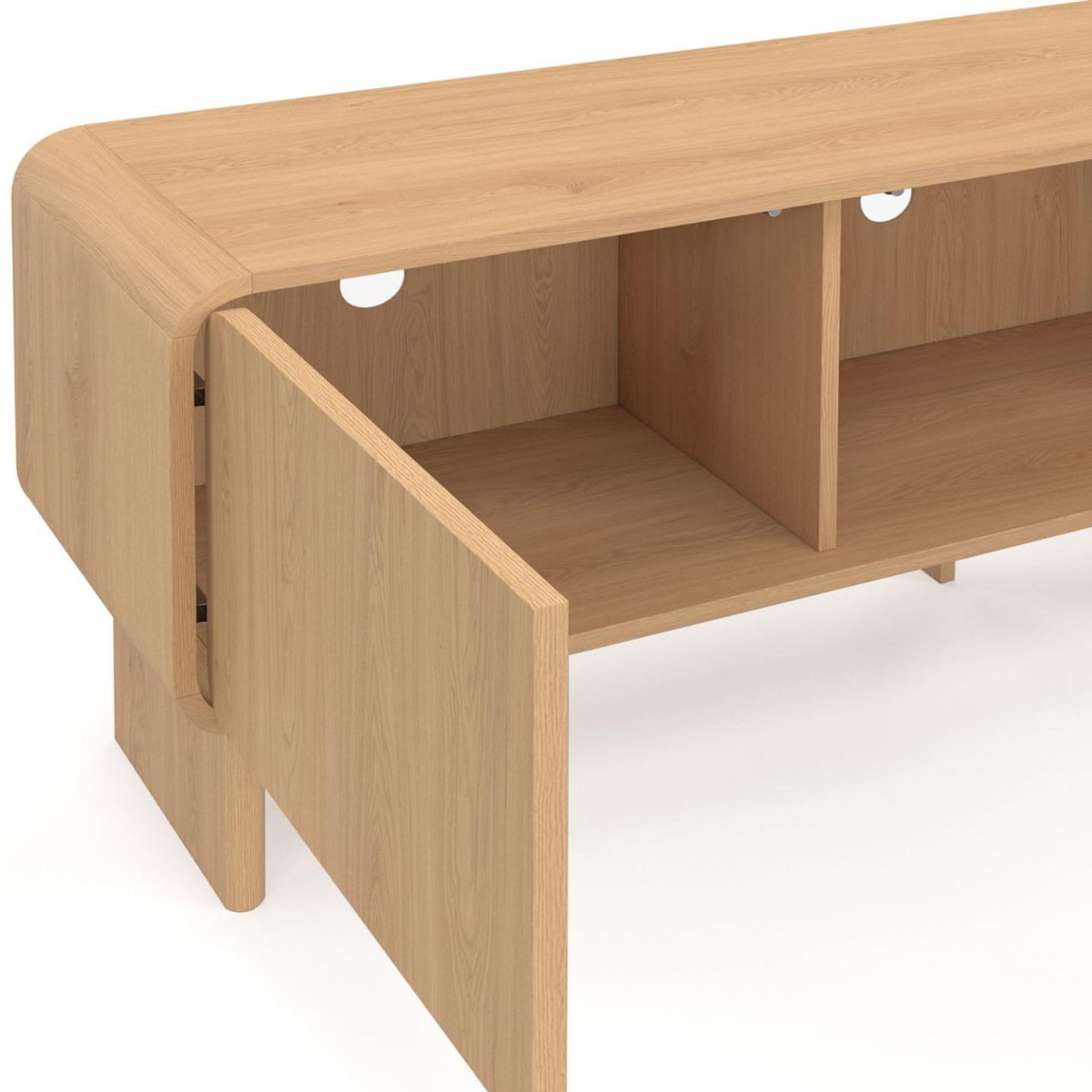 ID MARKET Meuble TV 140 cm CAPUCINE 3 portes façon hêtre design arrondi